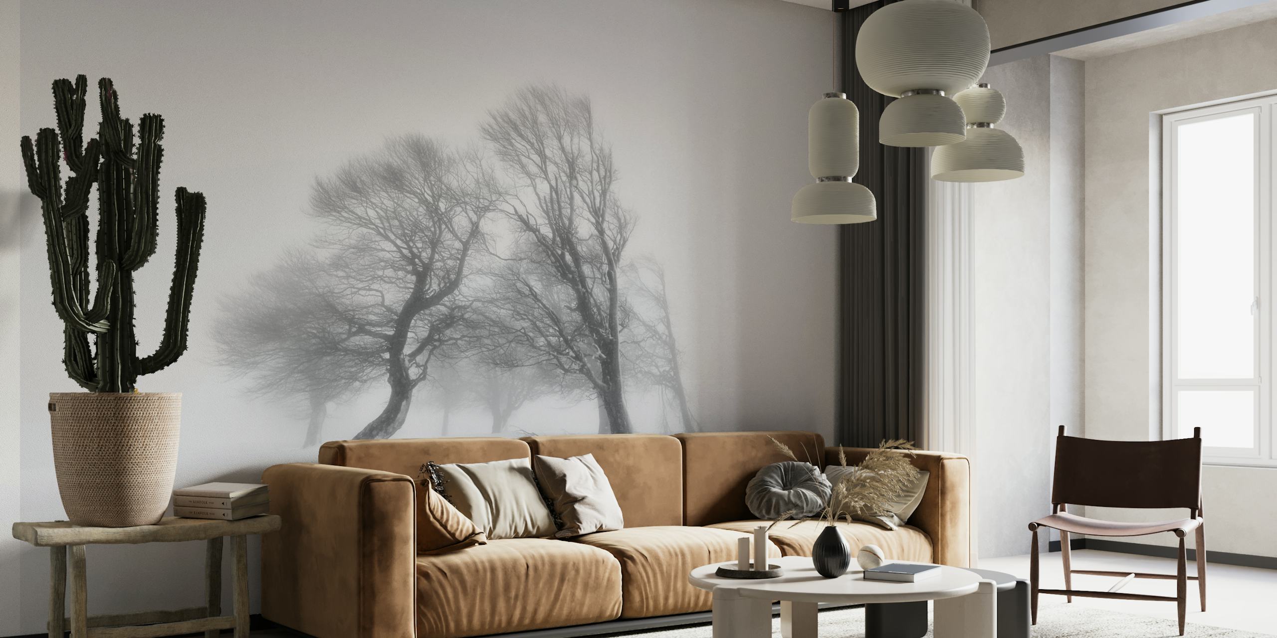 Abstract tree silhouettes in black and white wallpaper