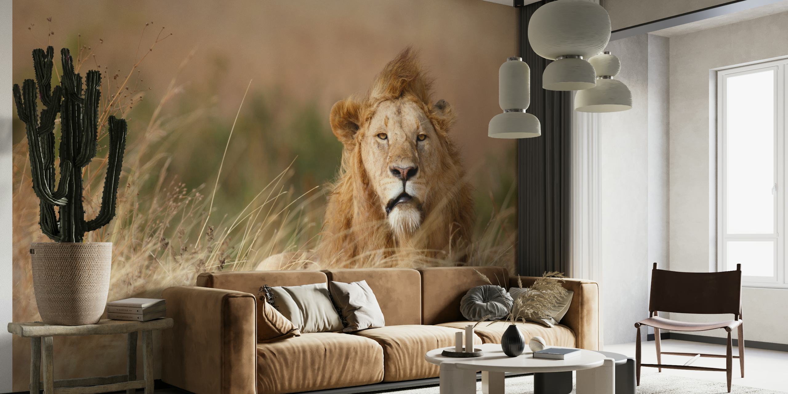Handsome lion papel de parede em um ambiente decorativo
