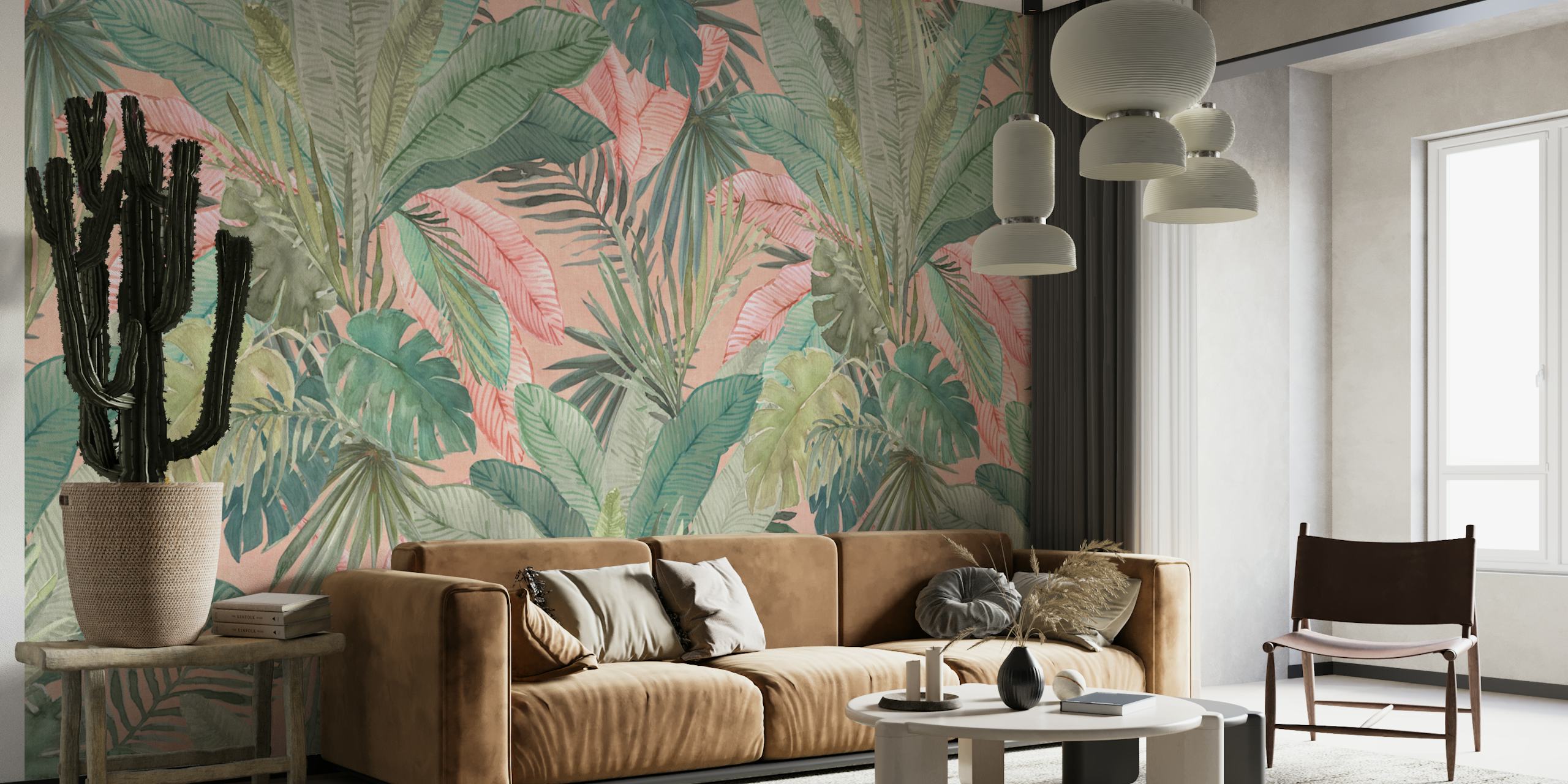 Tropical watercolour jungle leaves ταπετσαρία στο δωμάτιο