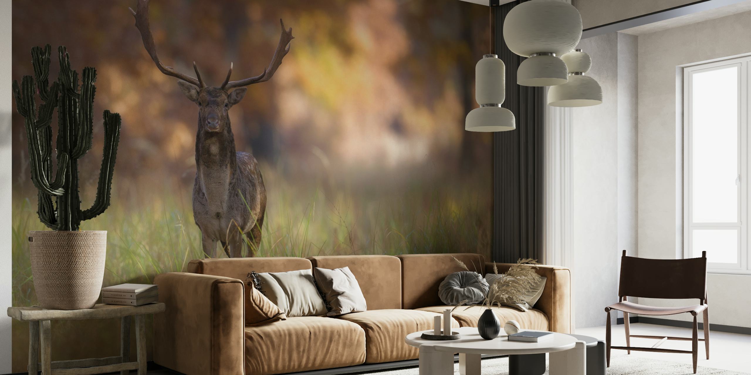 Deer in autumn forest wall mural