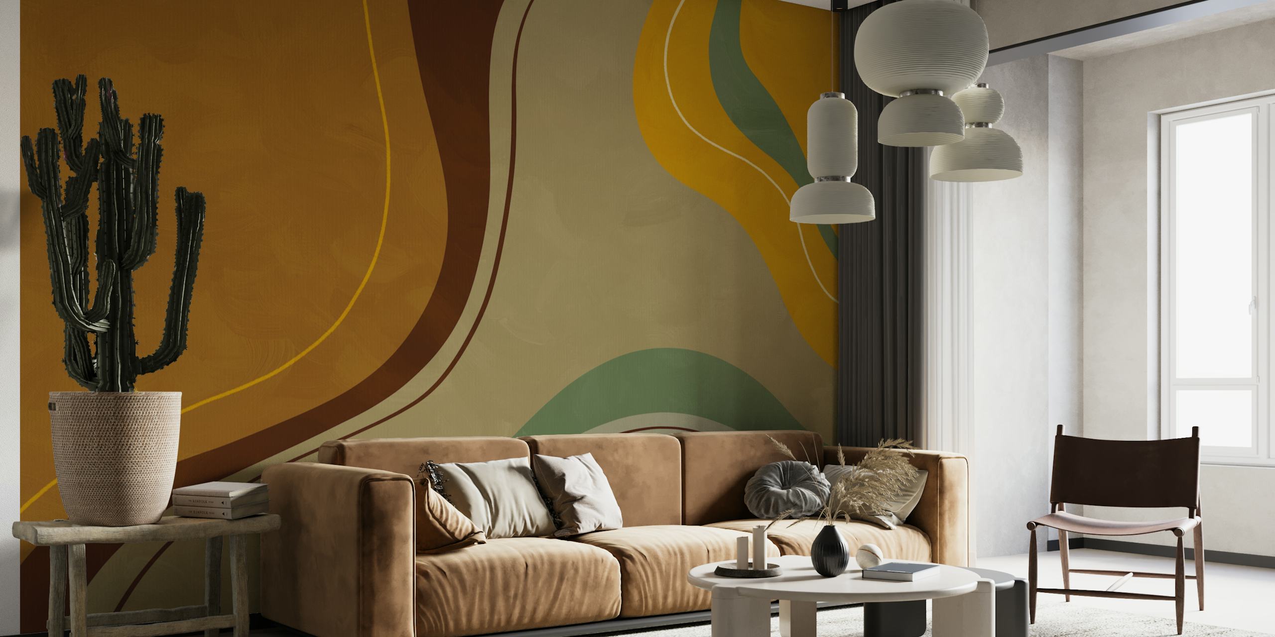 Papel de parede Bold Abstract Statement Sunset em um quarto
