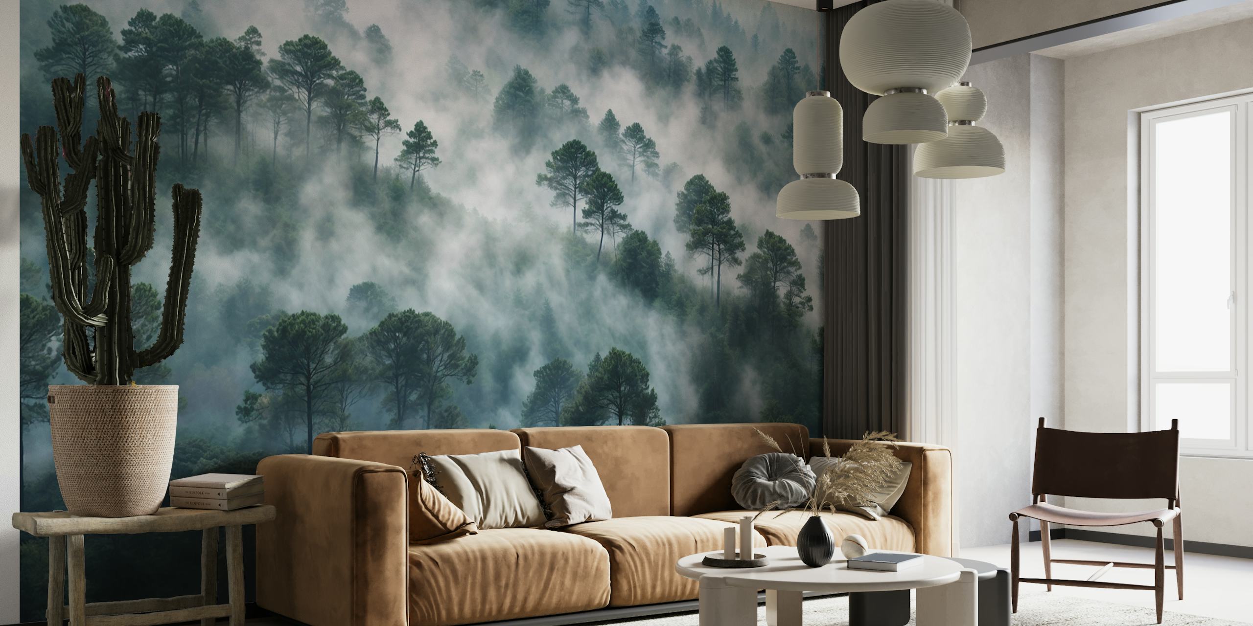 Tapeta Foggy Woodland Scene w pokoju