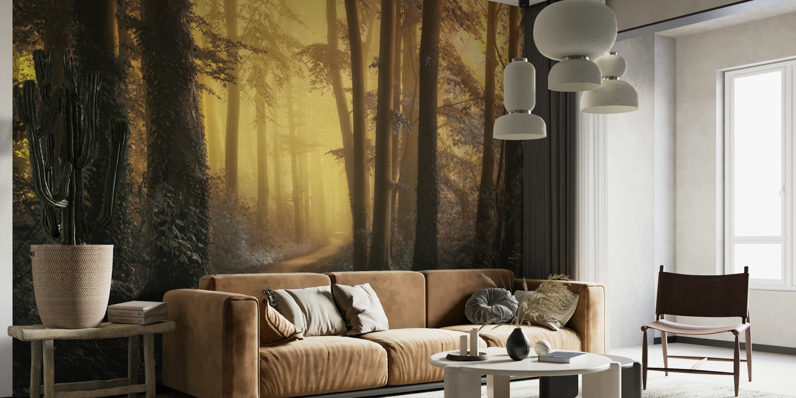 Golden Forest Serenity wallpaper in a room