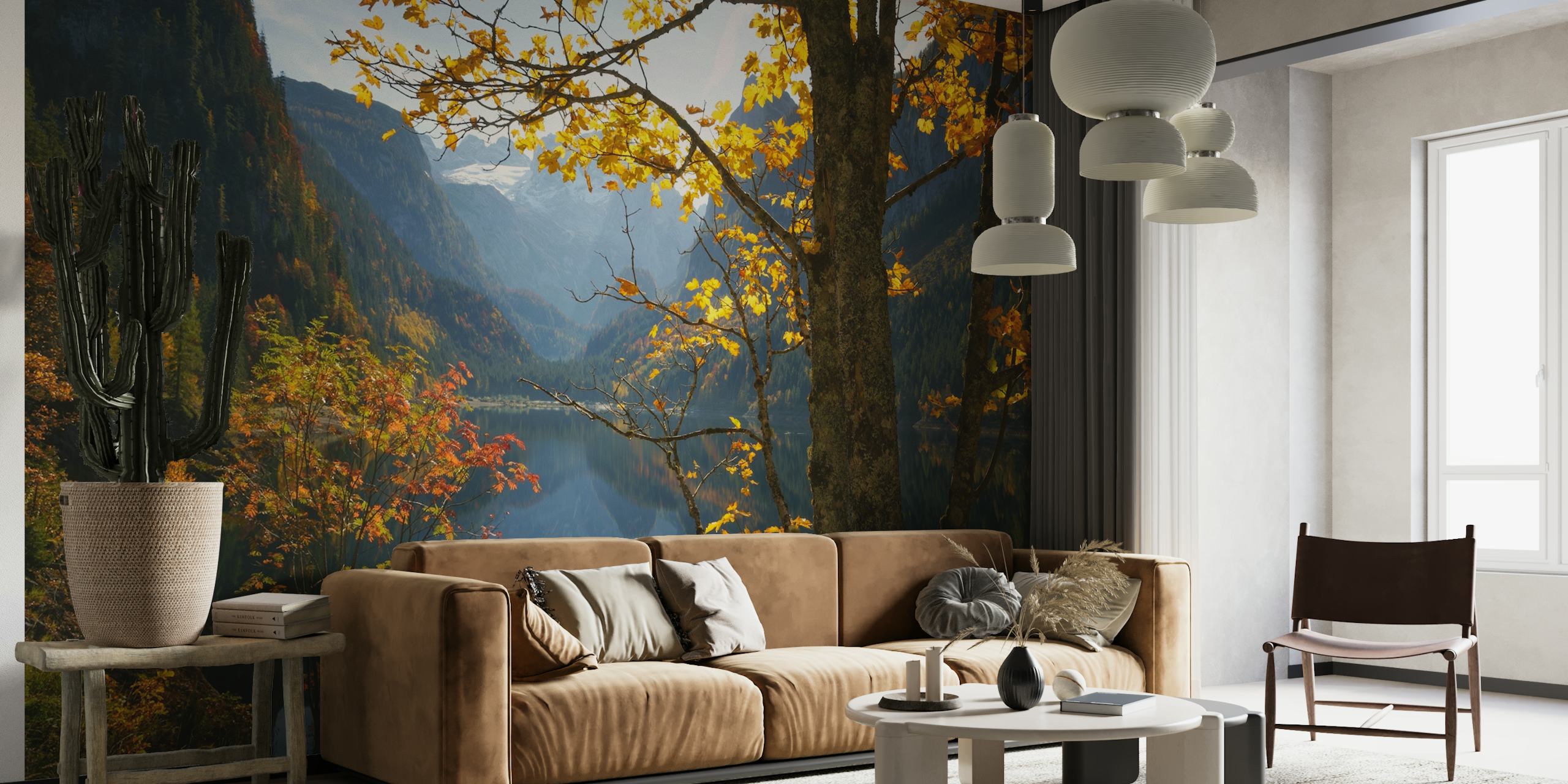 Tapeta Golden Leaves i Mountain Peaks