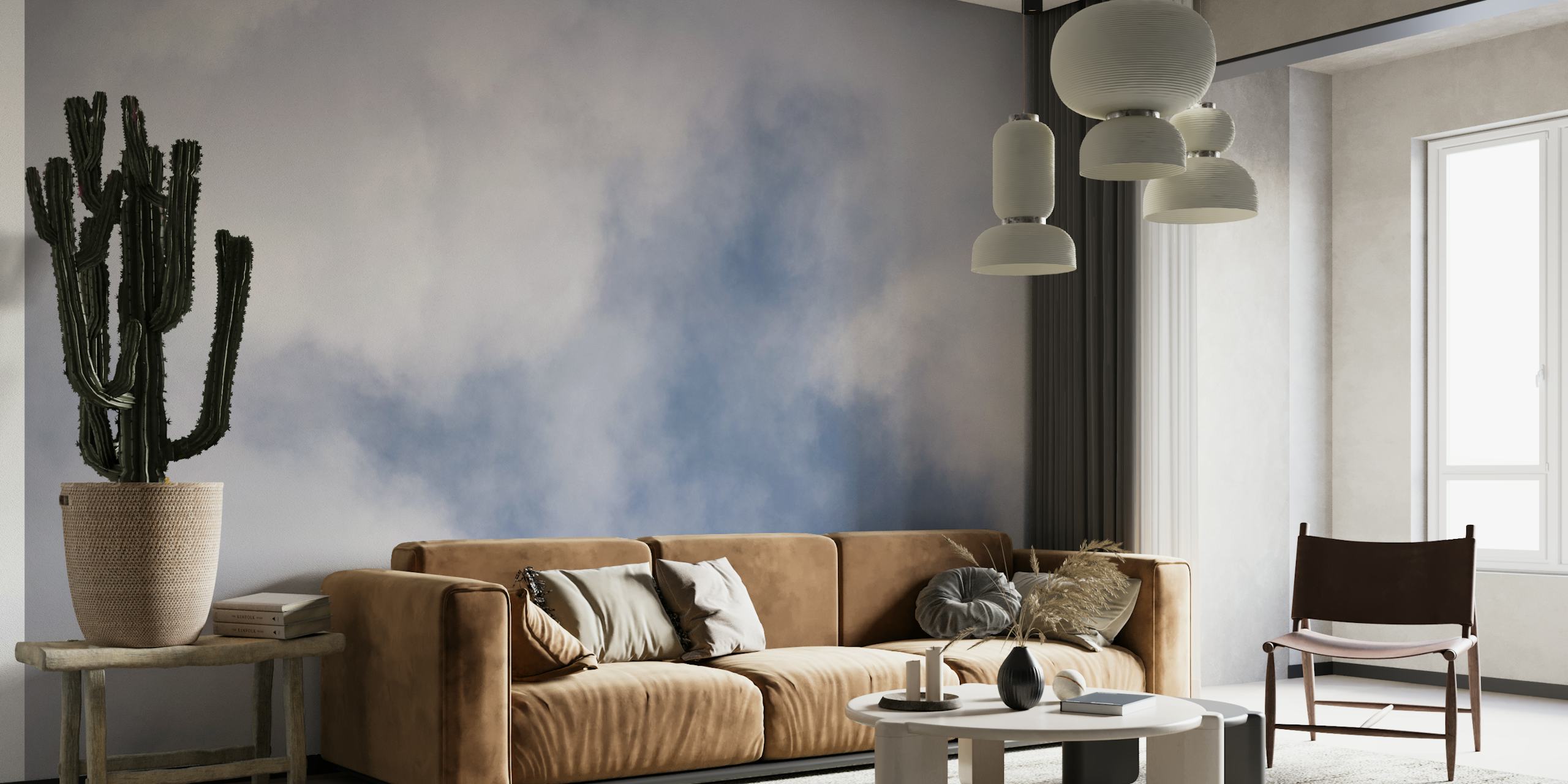 Papel tapiz con nubes en una habitación