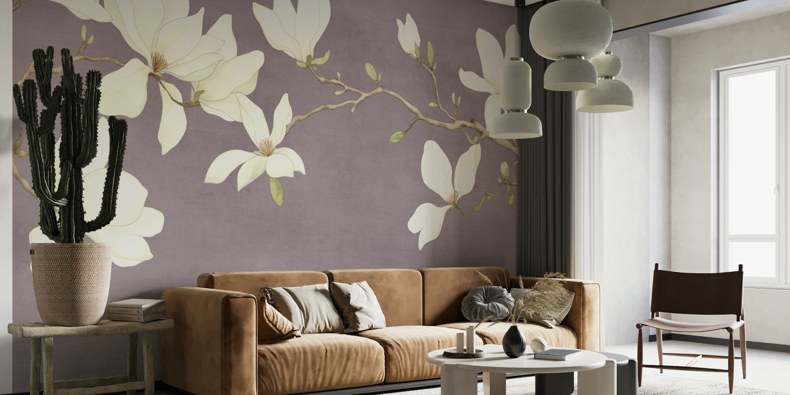 Graceful Magnolia Art wallpaper dans une pièce