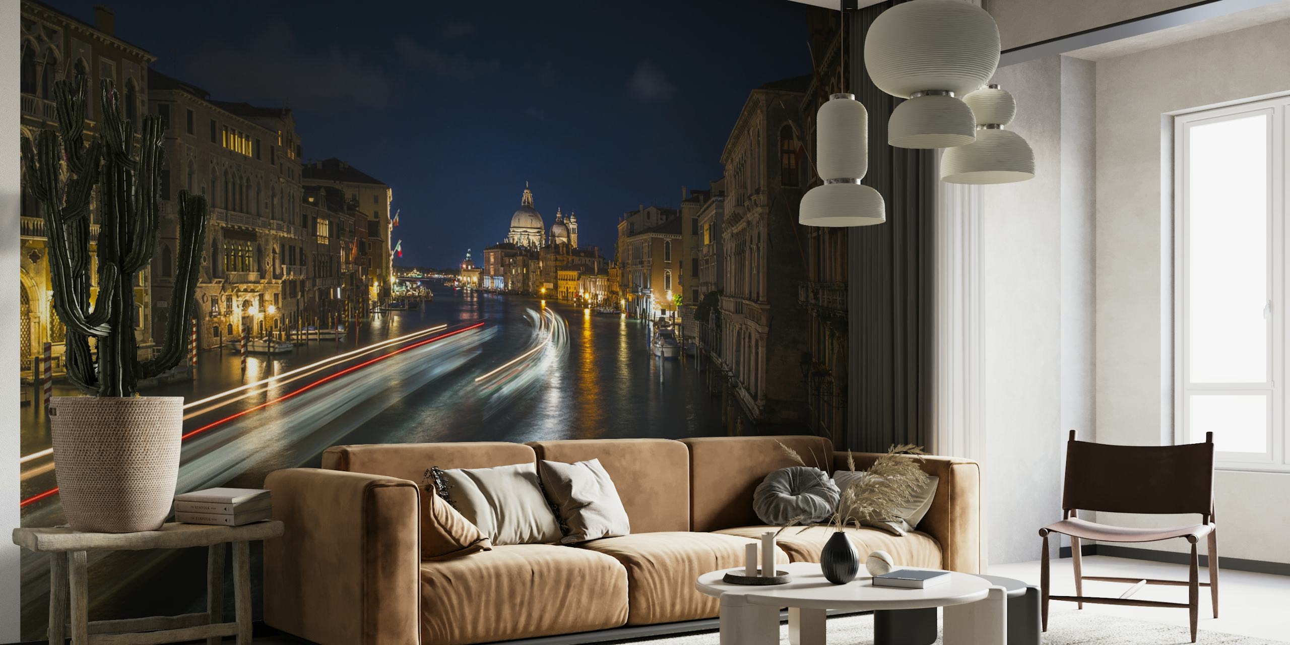 Venice canal at night with illuminated buildings and reflections wallpaper