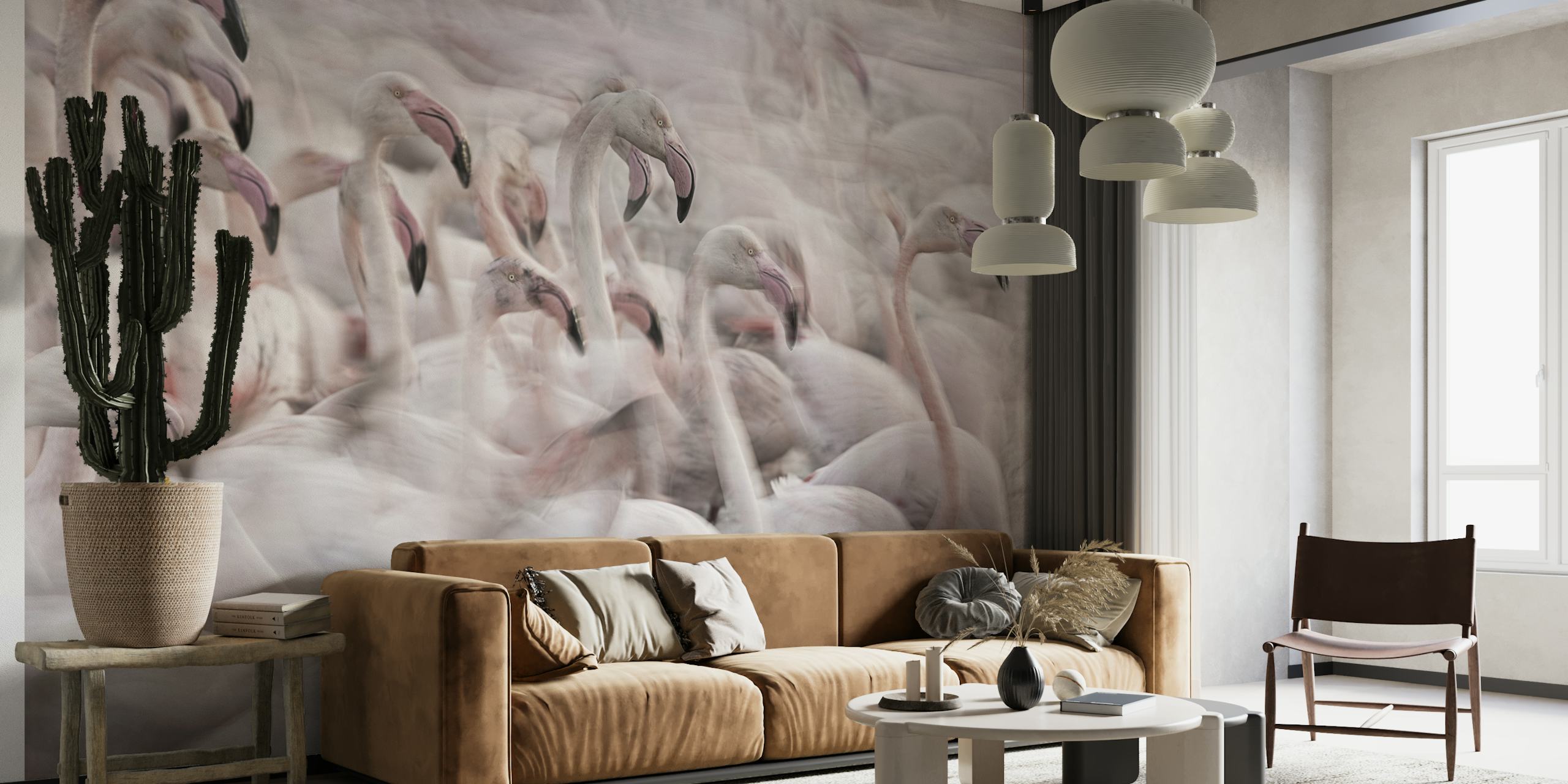 Pink flamingo pattern wallpaper with soft pastel colors and blurred effects