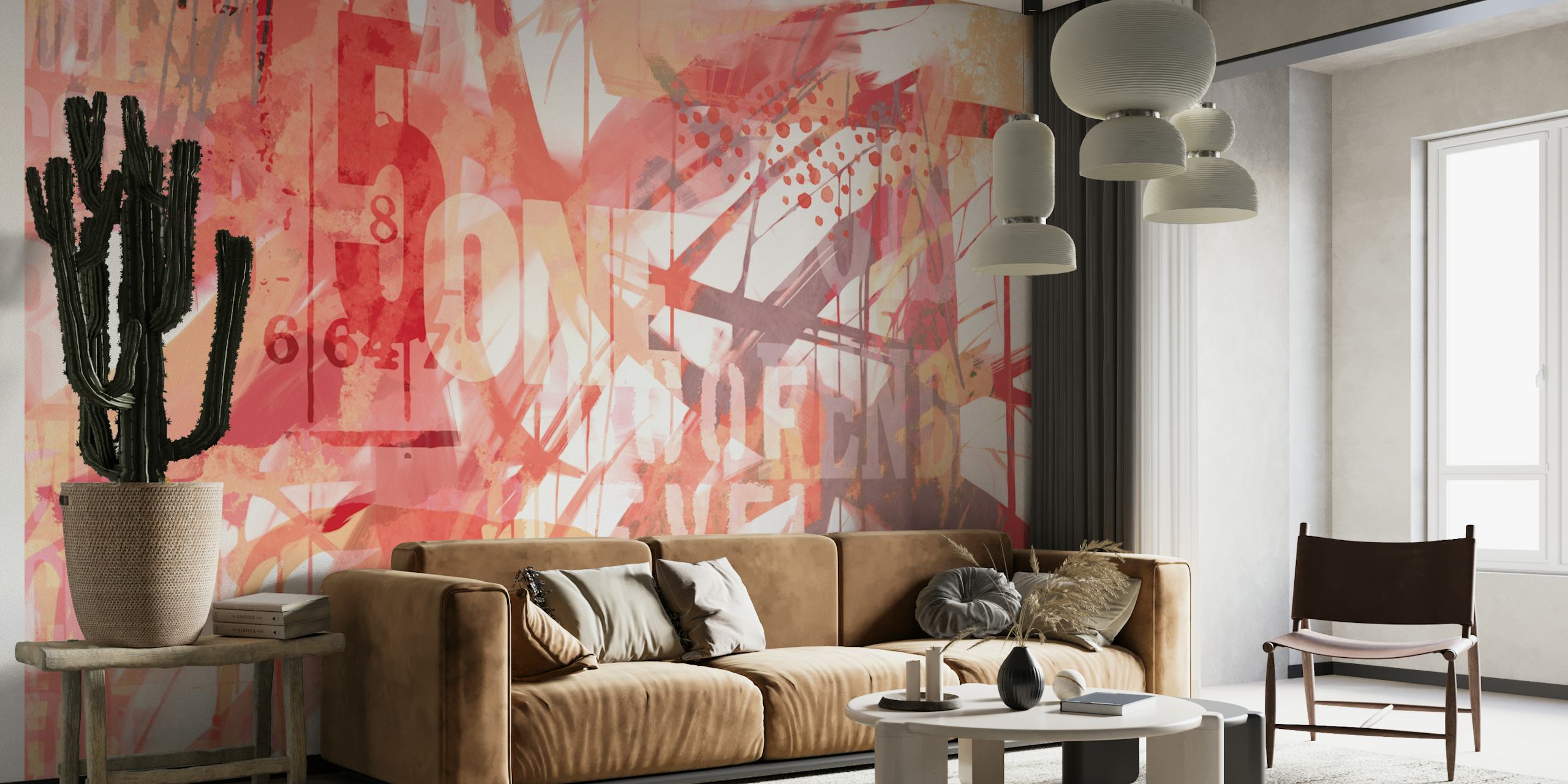 Energetic Typography Art Coral Peach wallpaper in a room