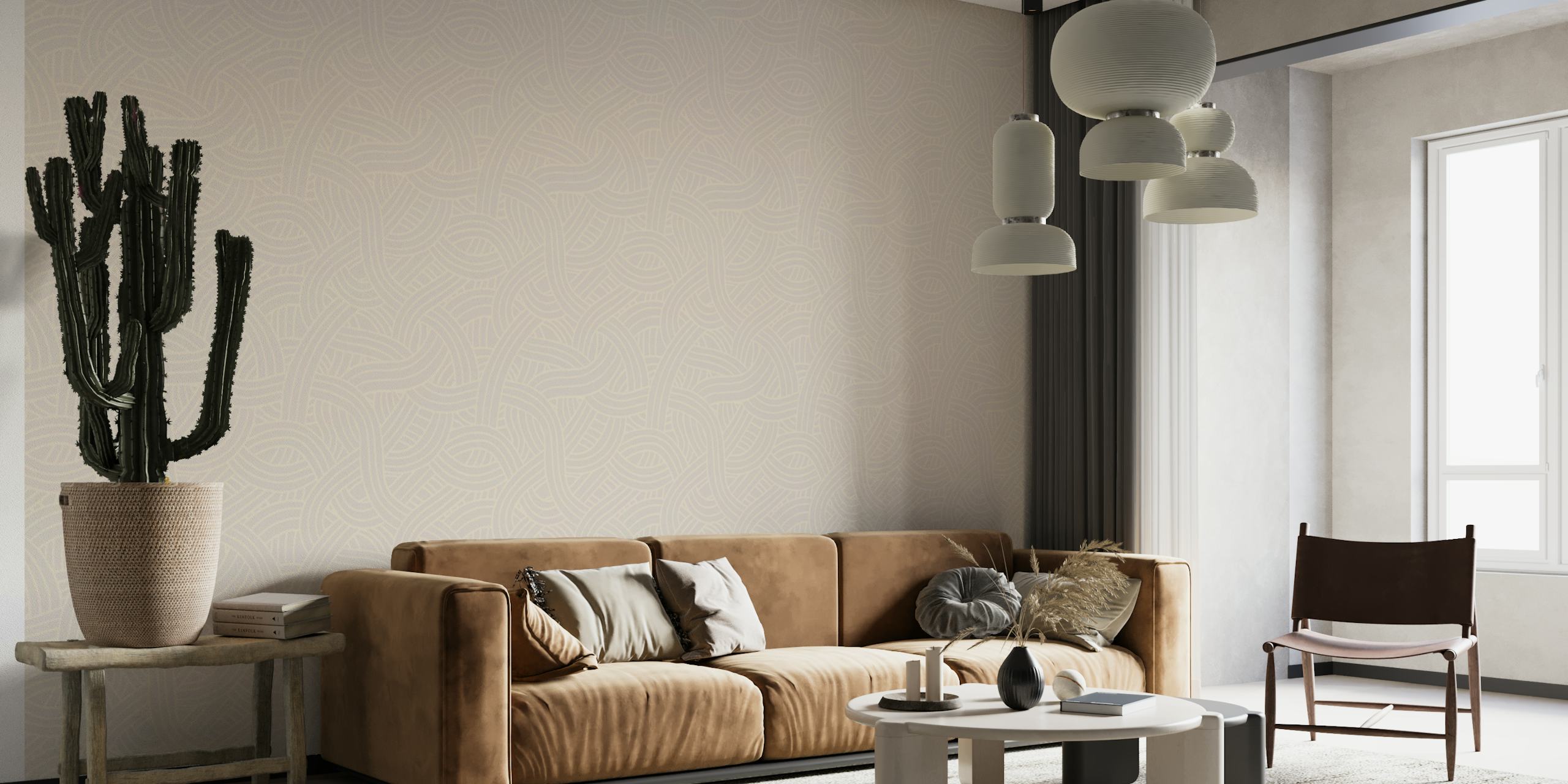 Abstract waves pattern in lilac-grey wallpaper