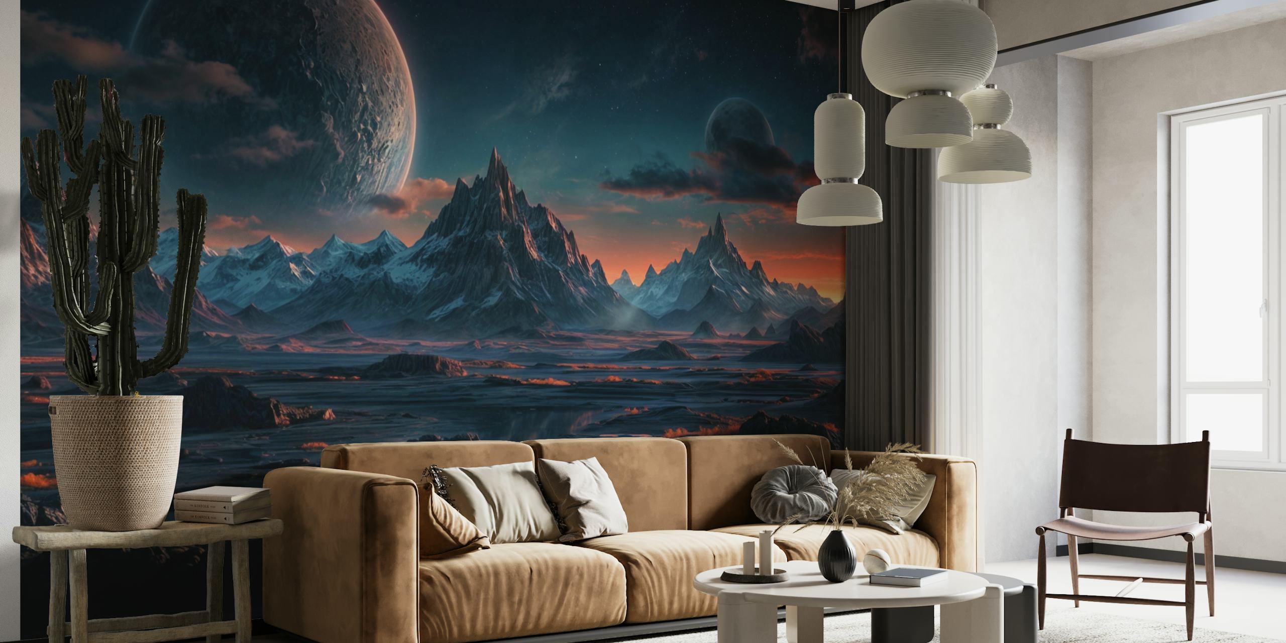 Galactic Twilight Vista-behang in een kamer