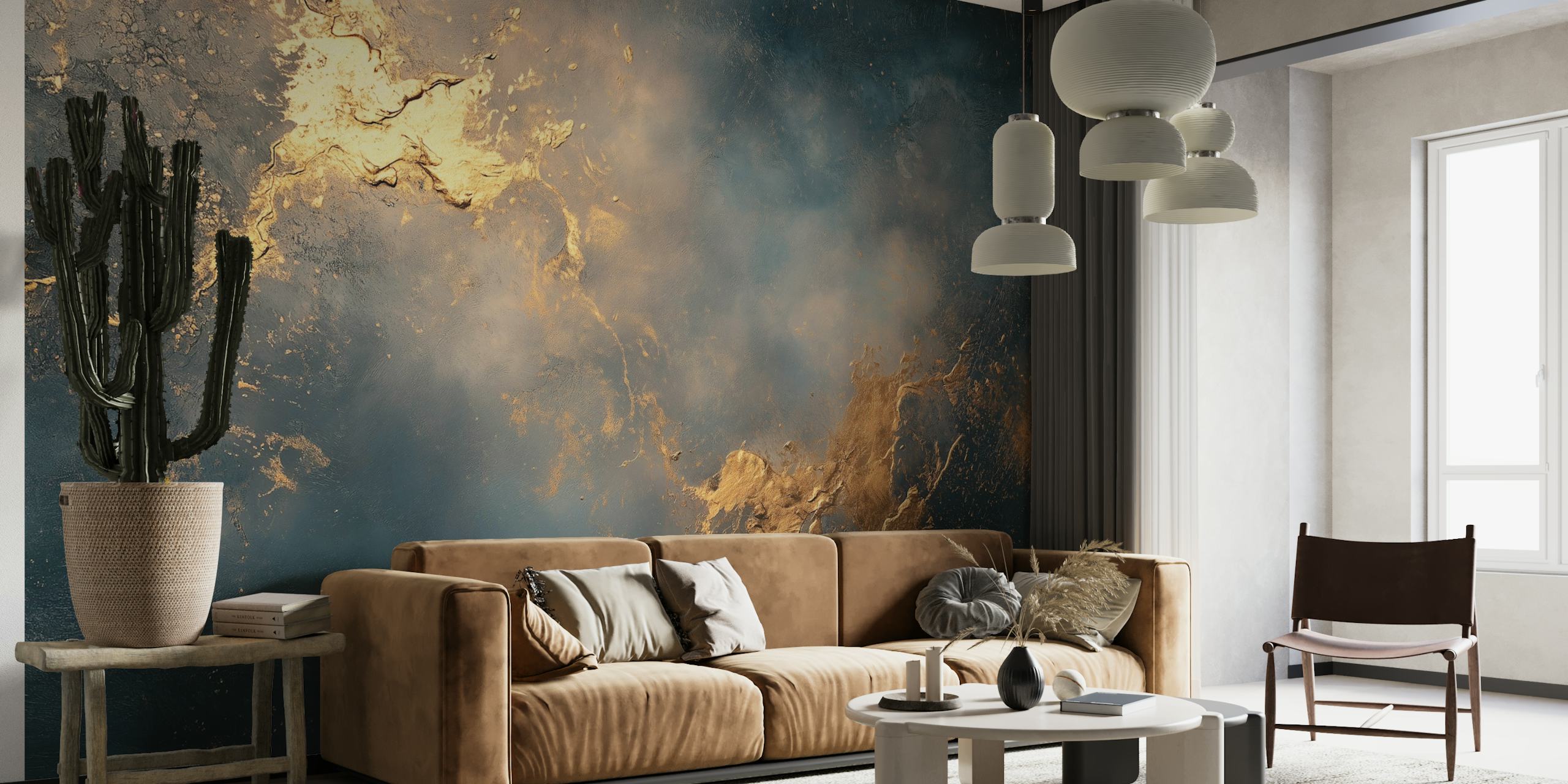 Mystic Gold Clouds wallpaper in a room