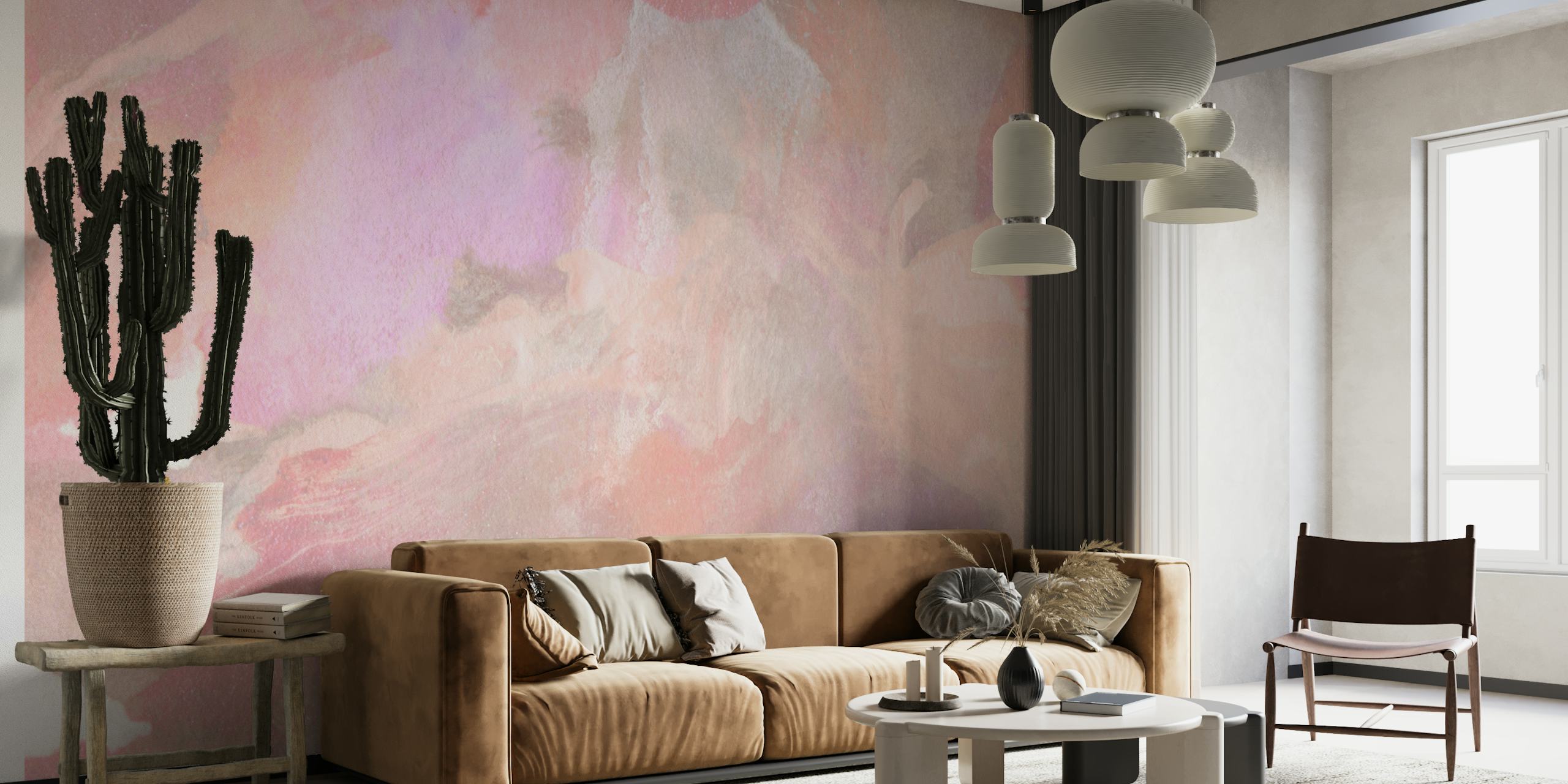 Abstract brush strokes in soft pink and beige tones wallpaper