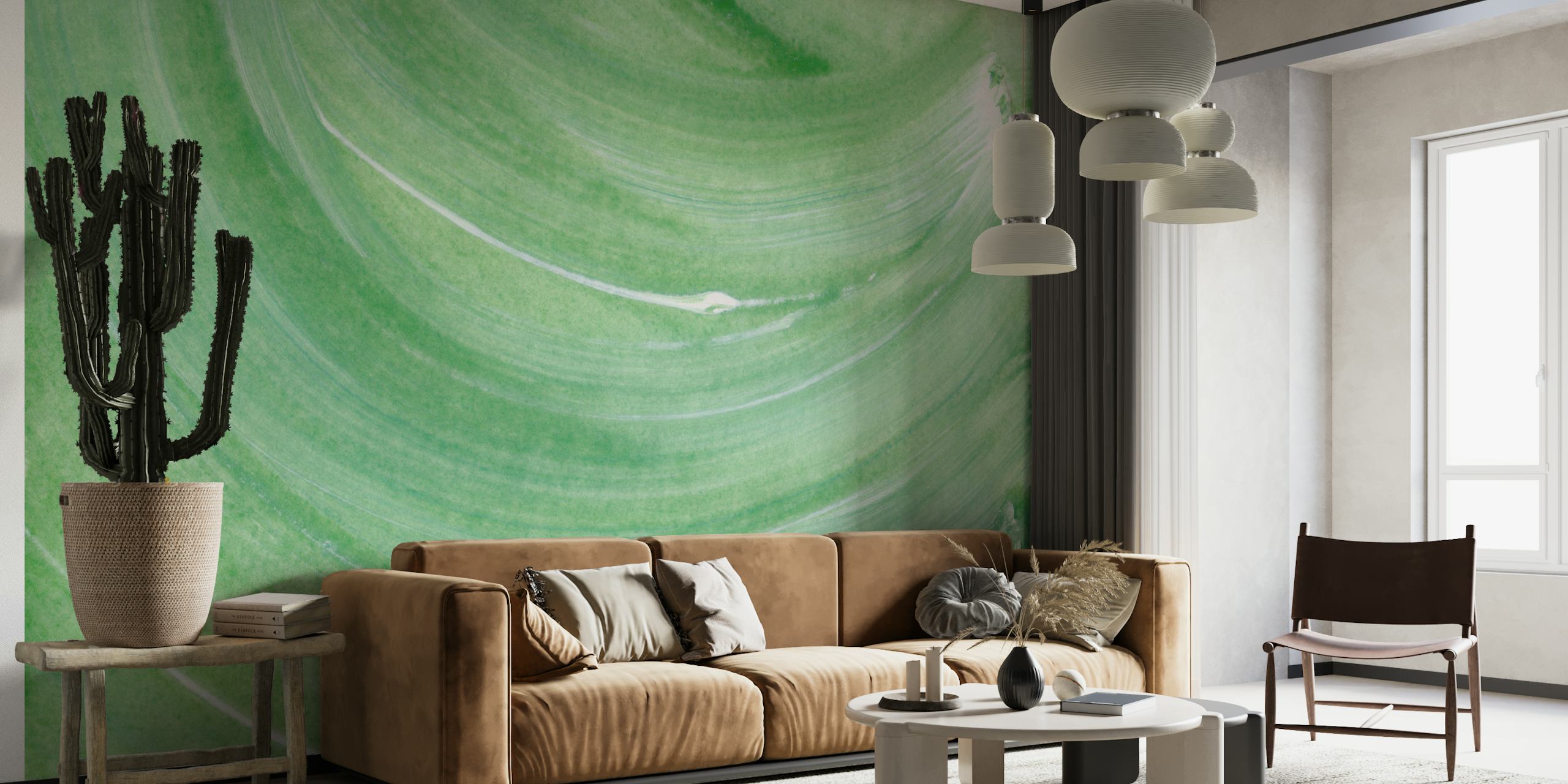 Soft Apple Green Paint Wave wallpaper in a room