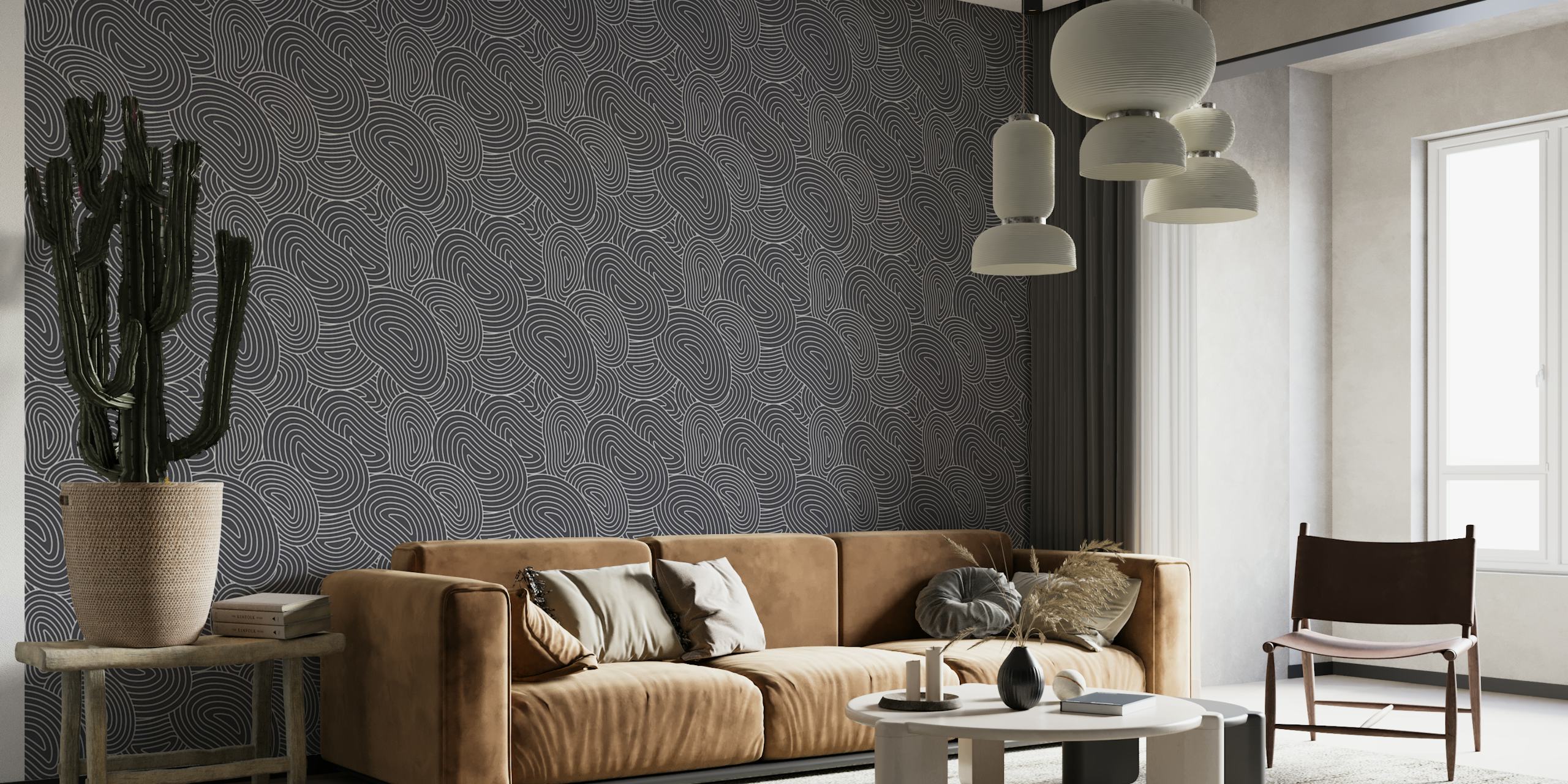 Charcoal Swirls wallpaper in a modern room