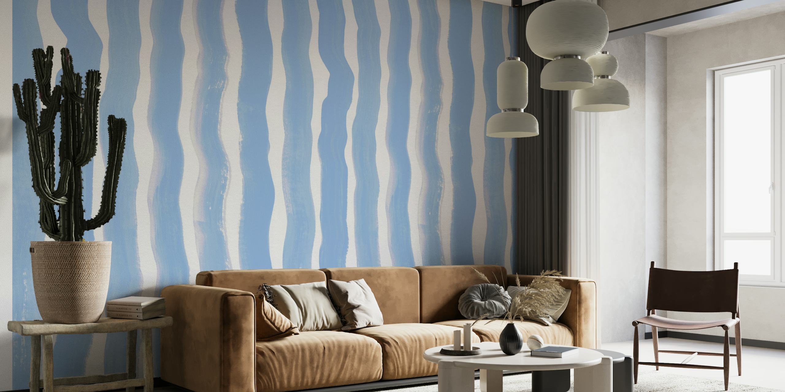 Tapeta Light Blue Brush Stripes v místnosti