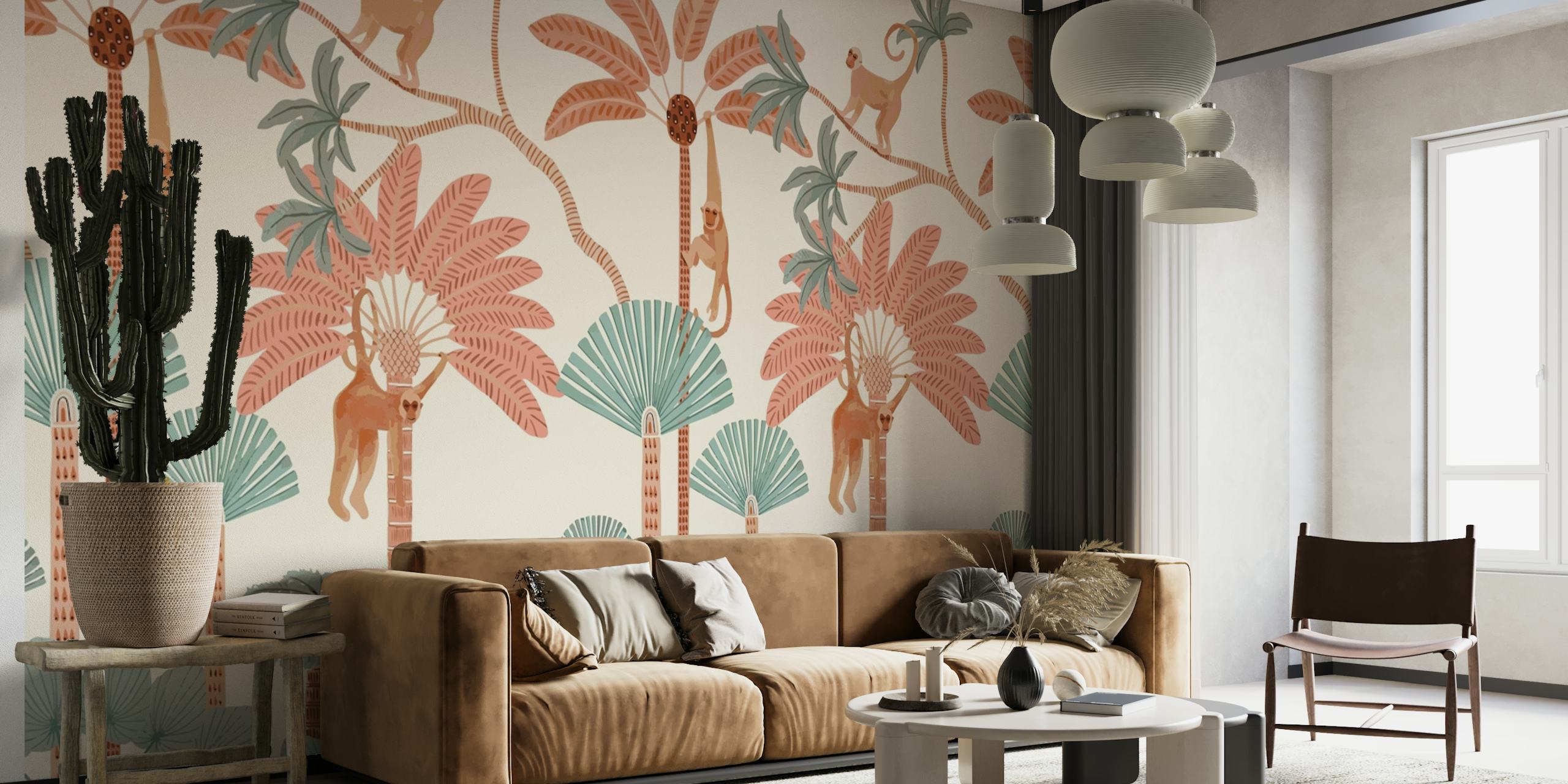 Monkeys in the Lush Tropics diseño de papel pintado