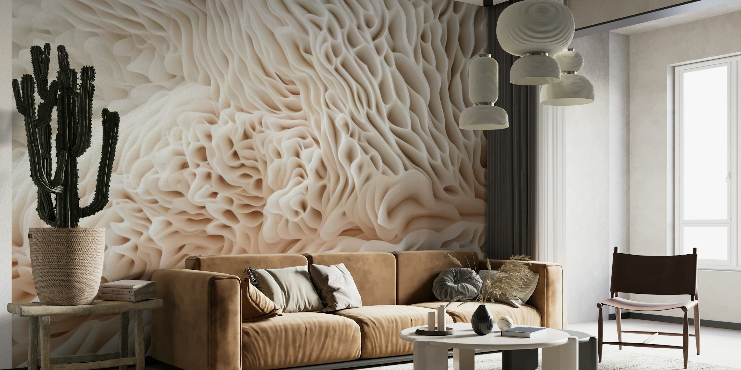 Ivory Flow Intricate Organic Coral Texture tapet i ett rum