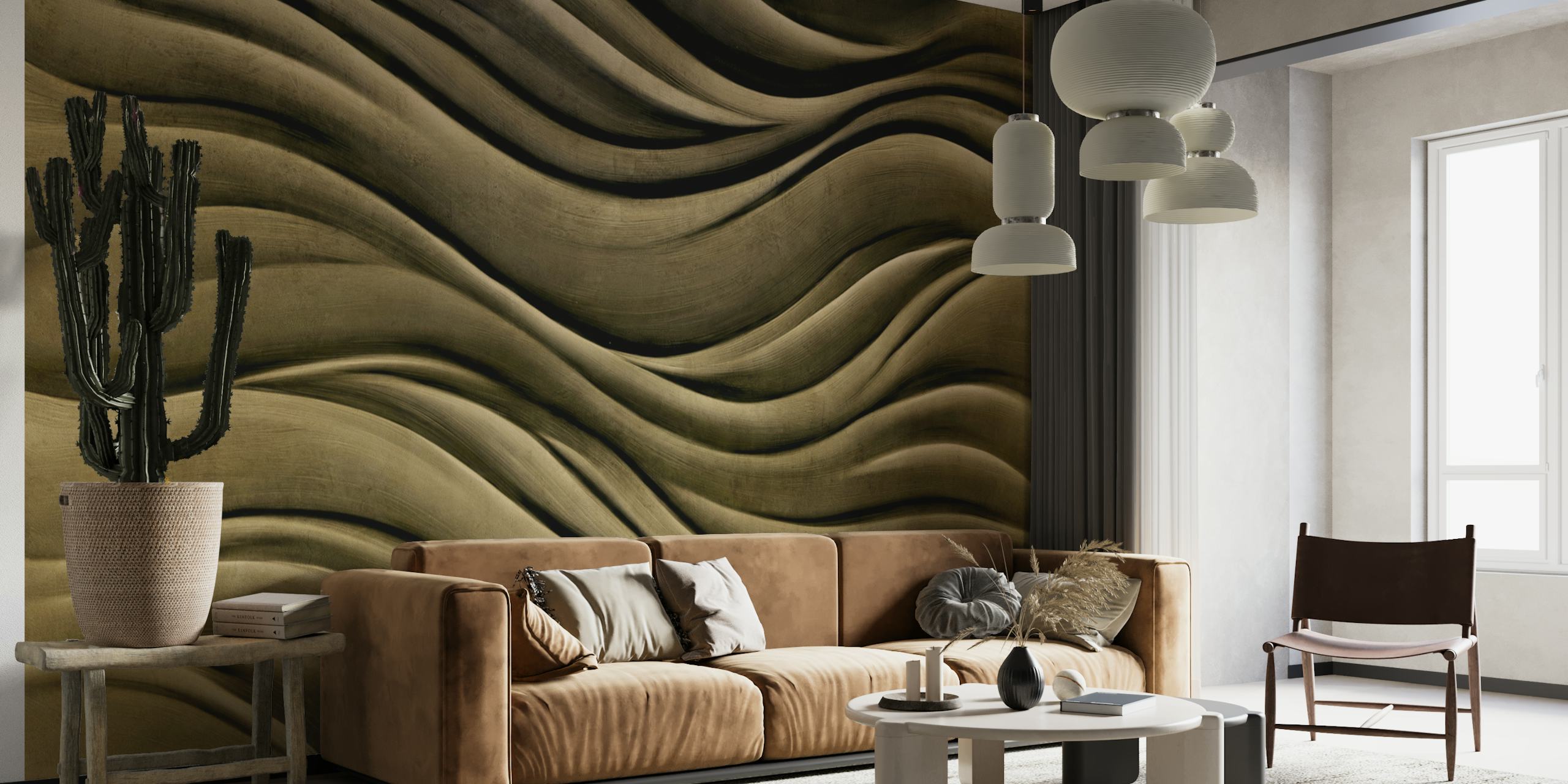 Abstract waves in dark sepia tones wallpaper