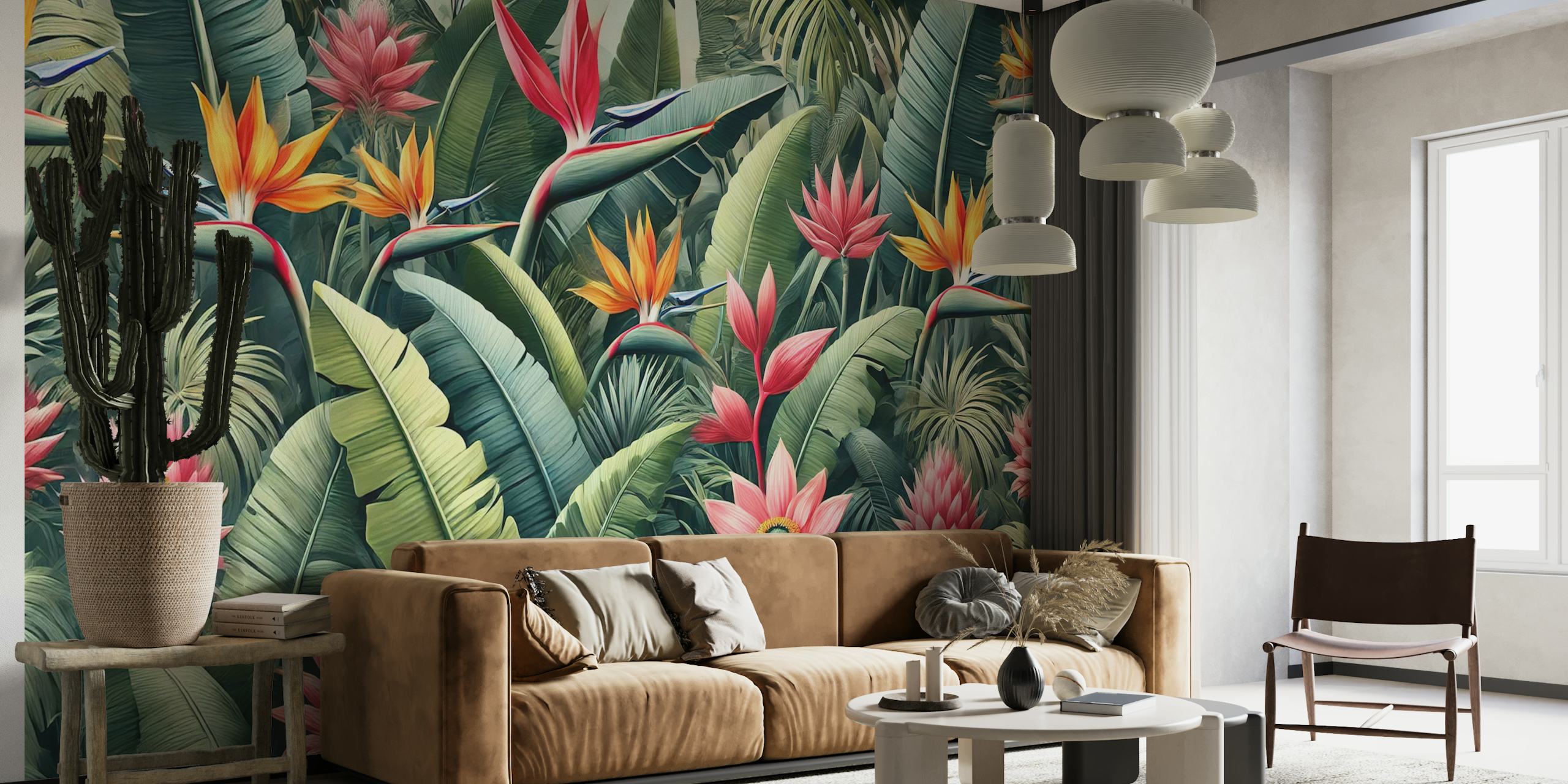 Exotic Jungle Blooms wallpaper in a room