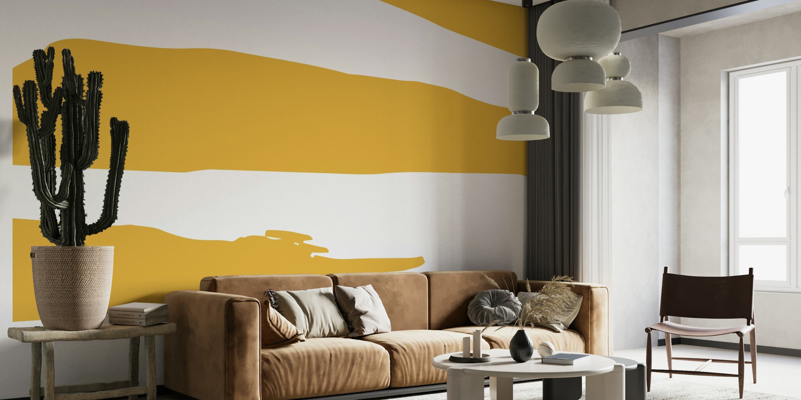 Yellow and white brush stroke pattern wallpaper
