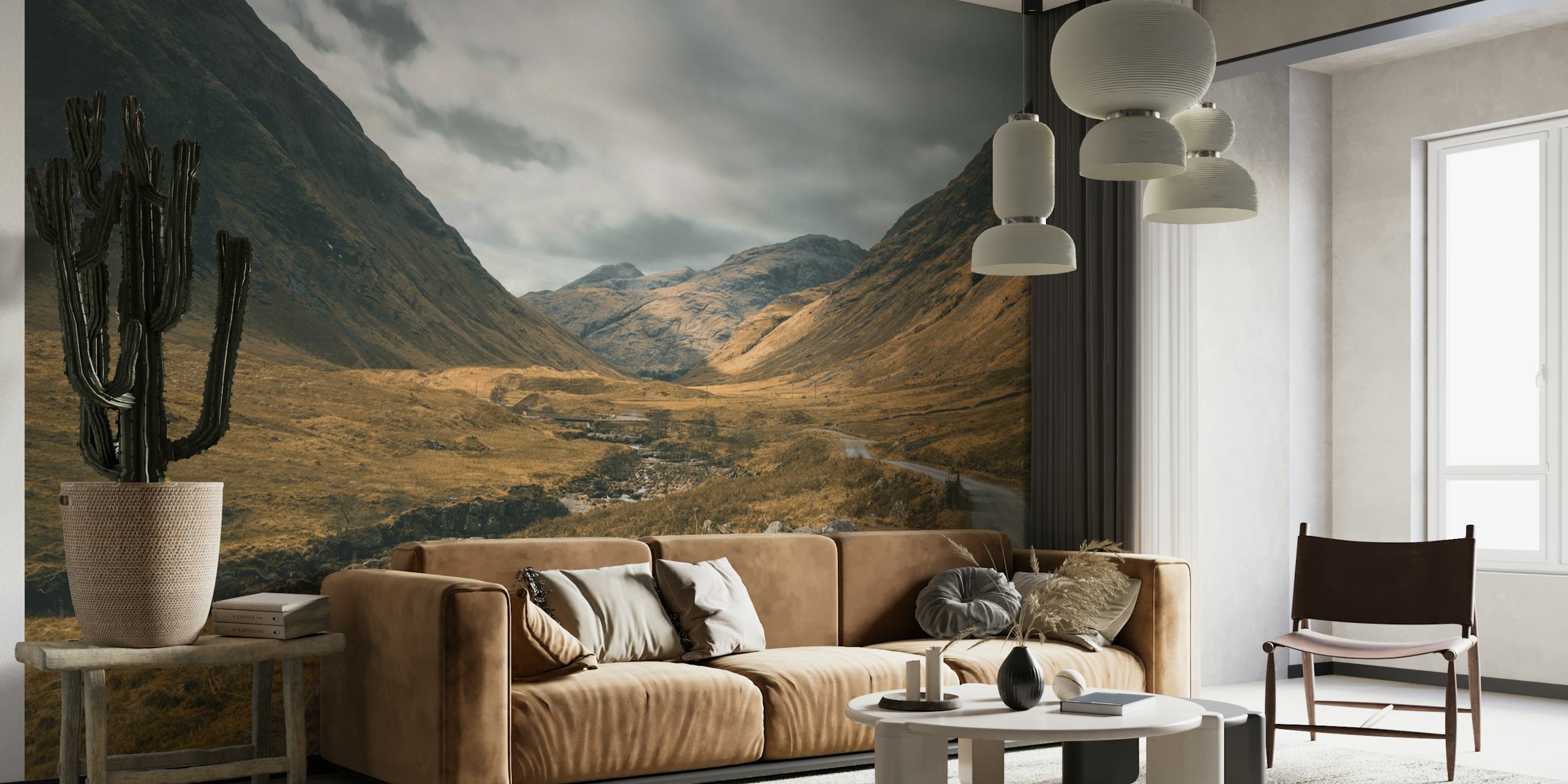 Scottish valley wallpaper in a room