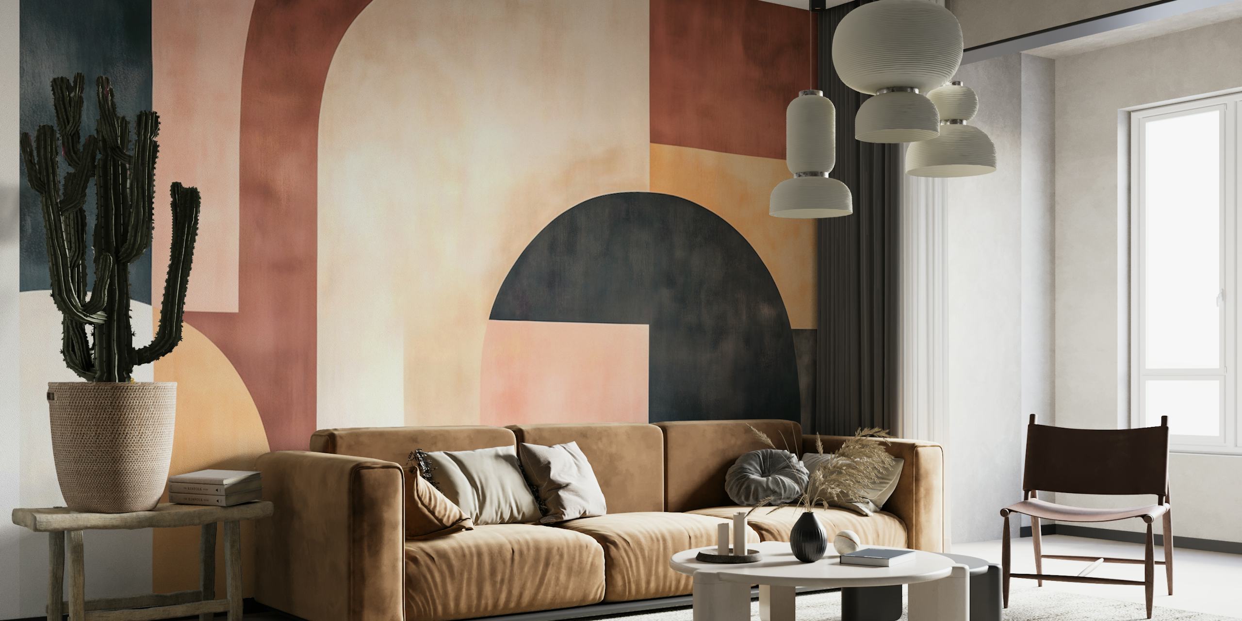 Geometrisch patroon met aardetinten, waaronder bruin en beige, vintage stijl wallpaper