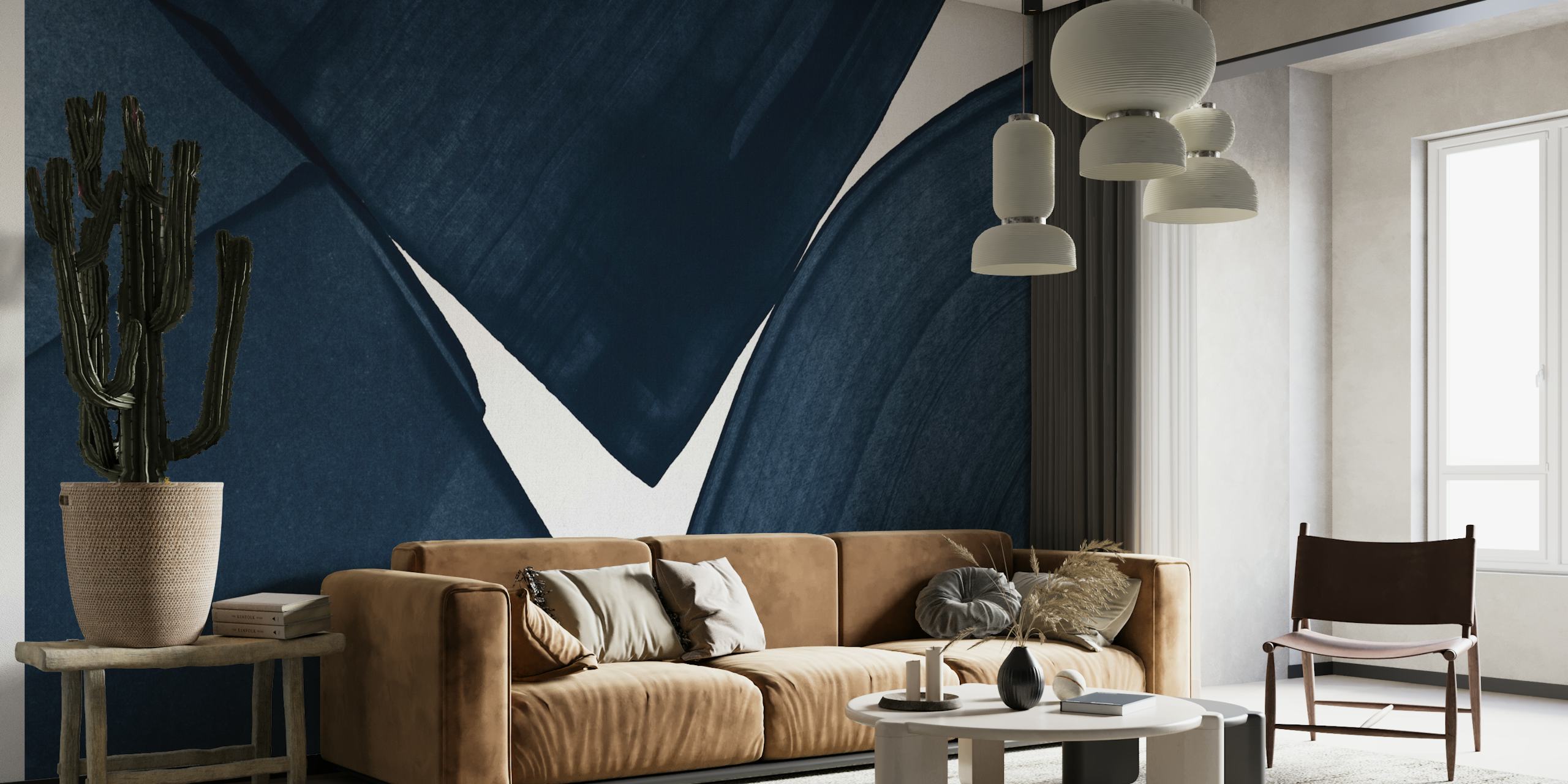 Navy blue brush strokes on white background wallpaper