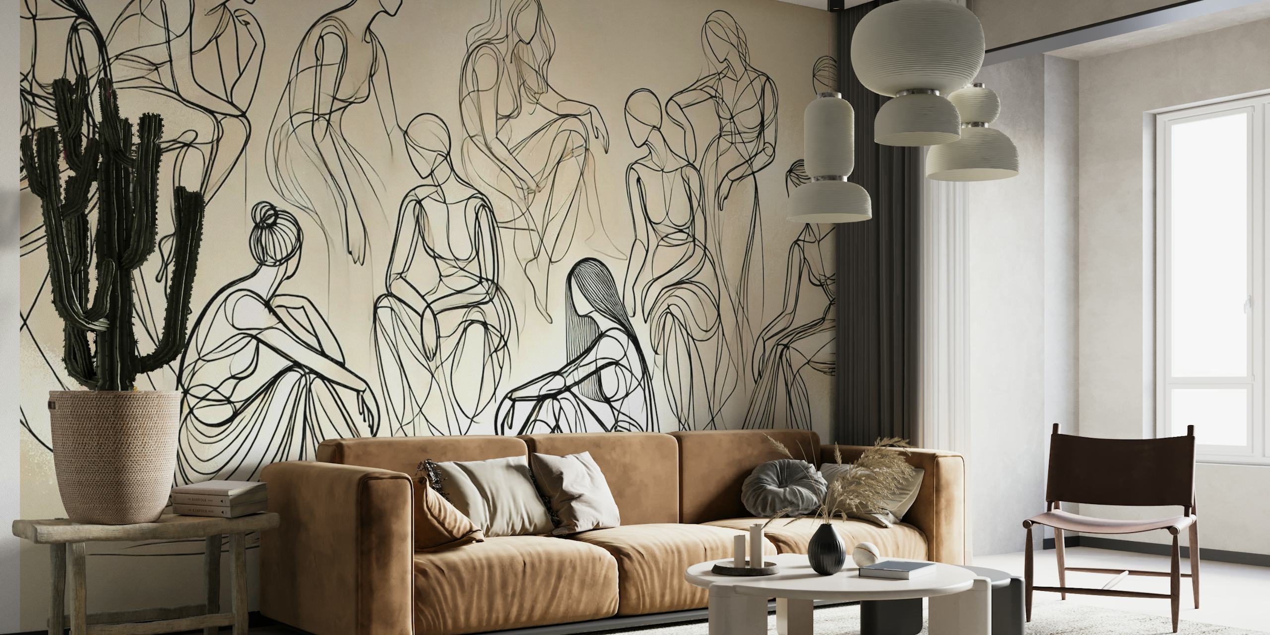 Figure Study-behang tentoongesteld in een kamer