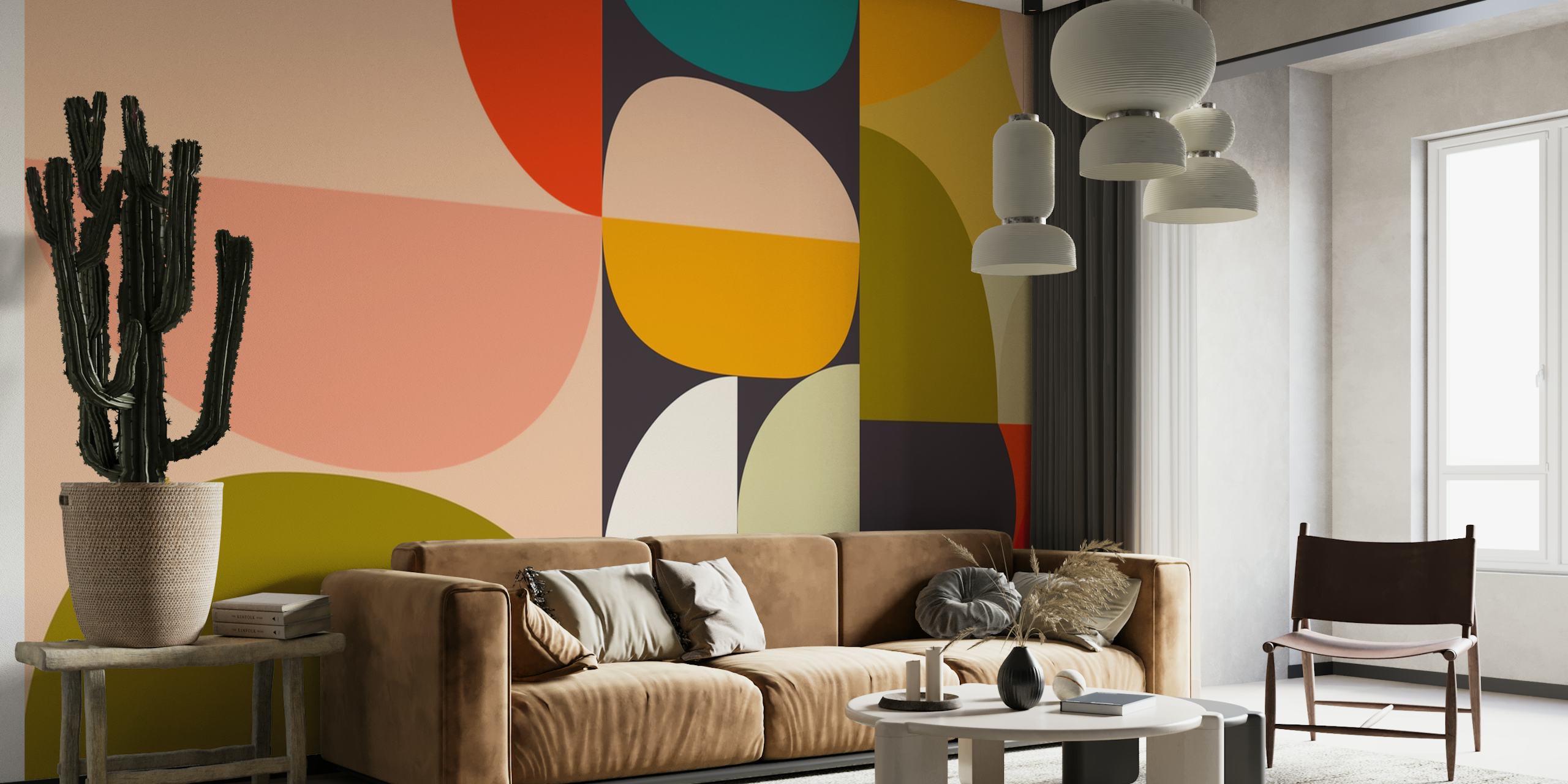 Mid Century Geometric wallpaper in a room