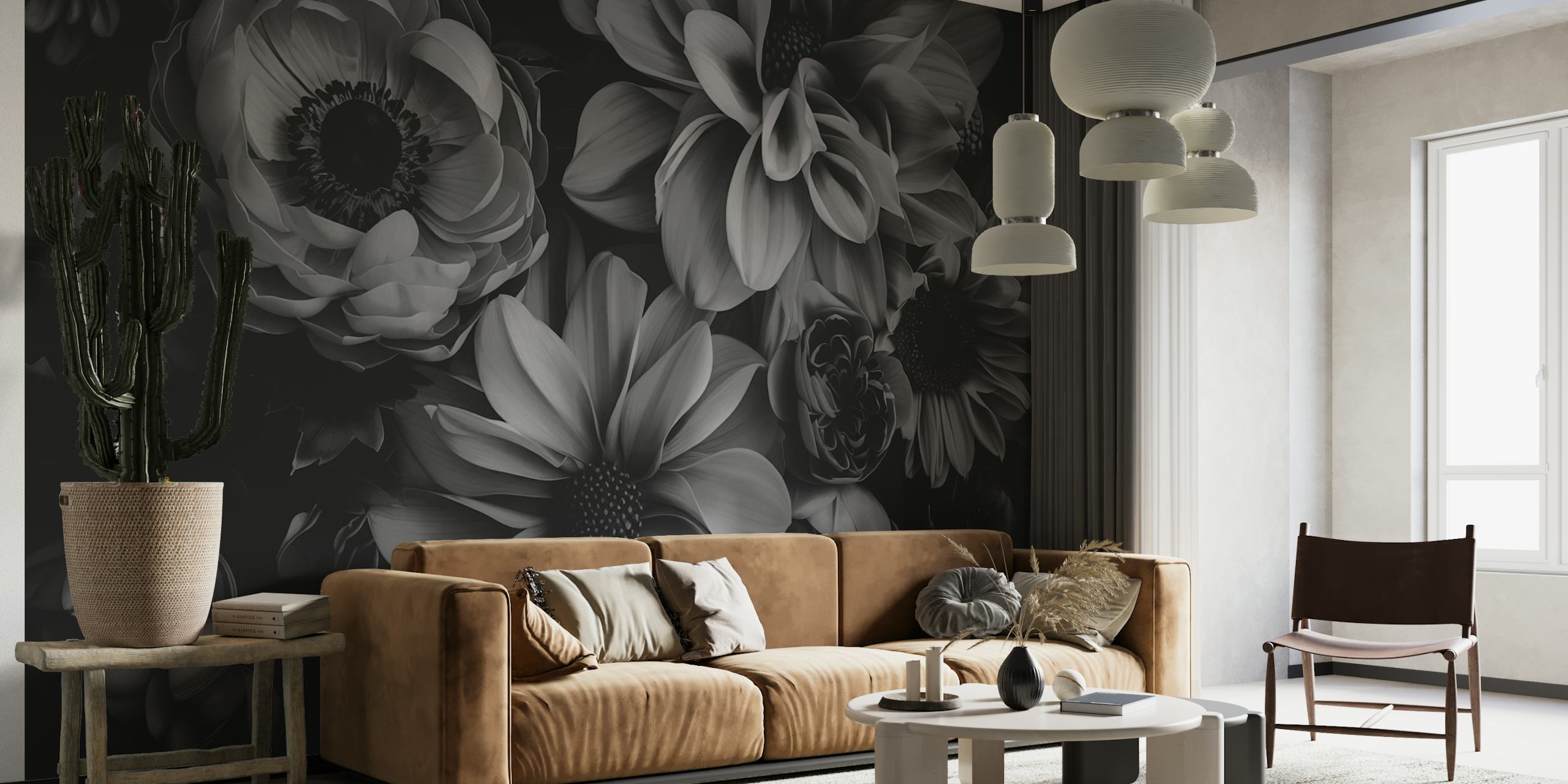 Sophisticated Dark Flower Mood papier peint dans une pièce