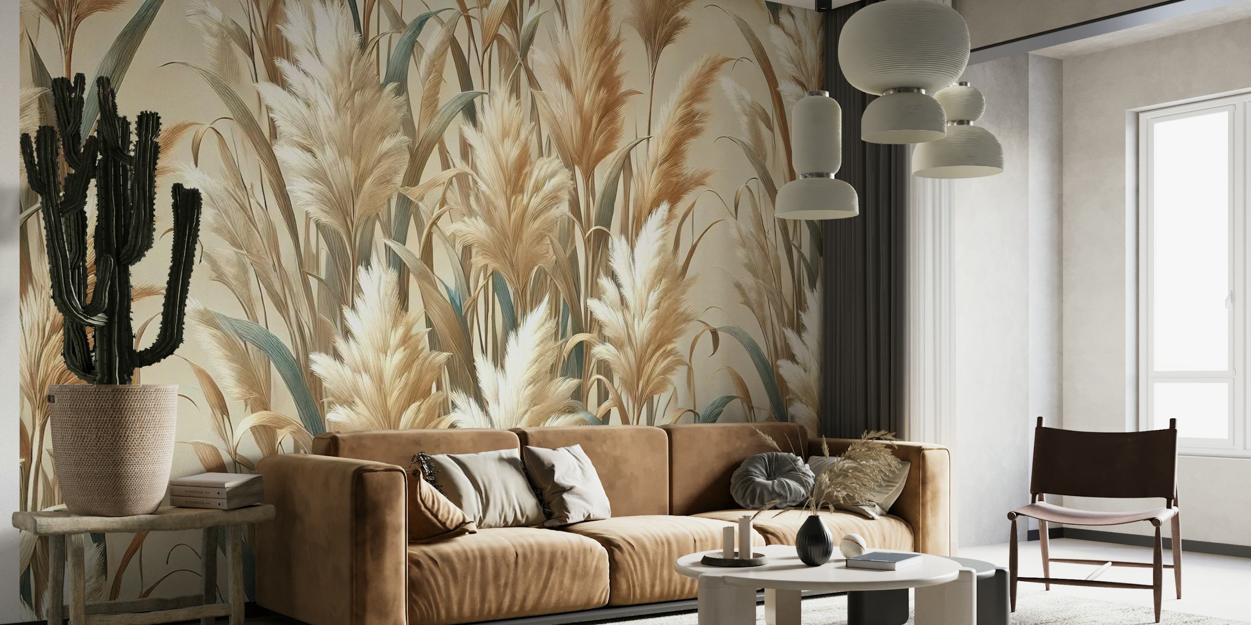 Papel pintado Golden Pampas Field en una habitación