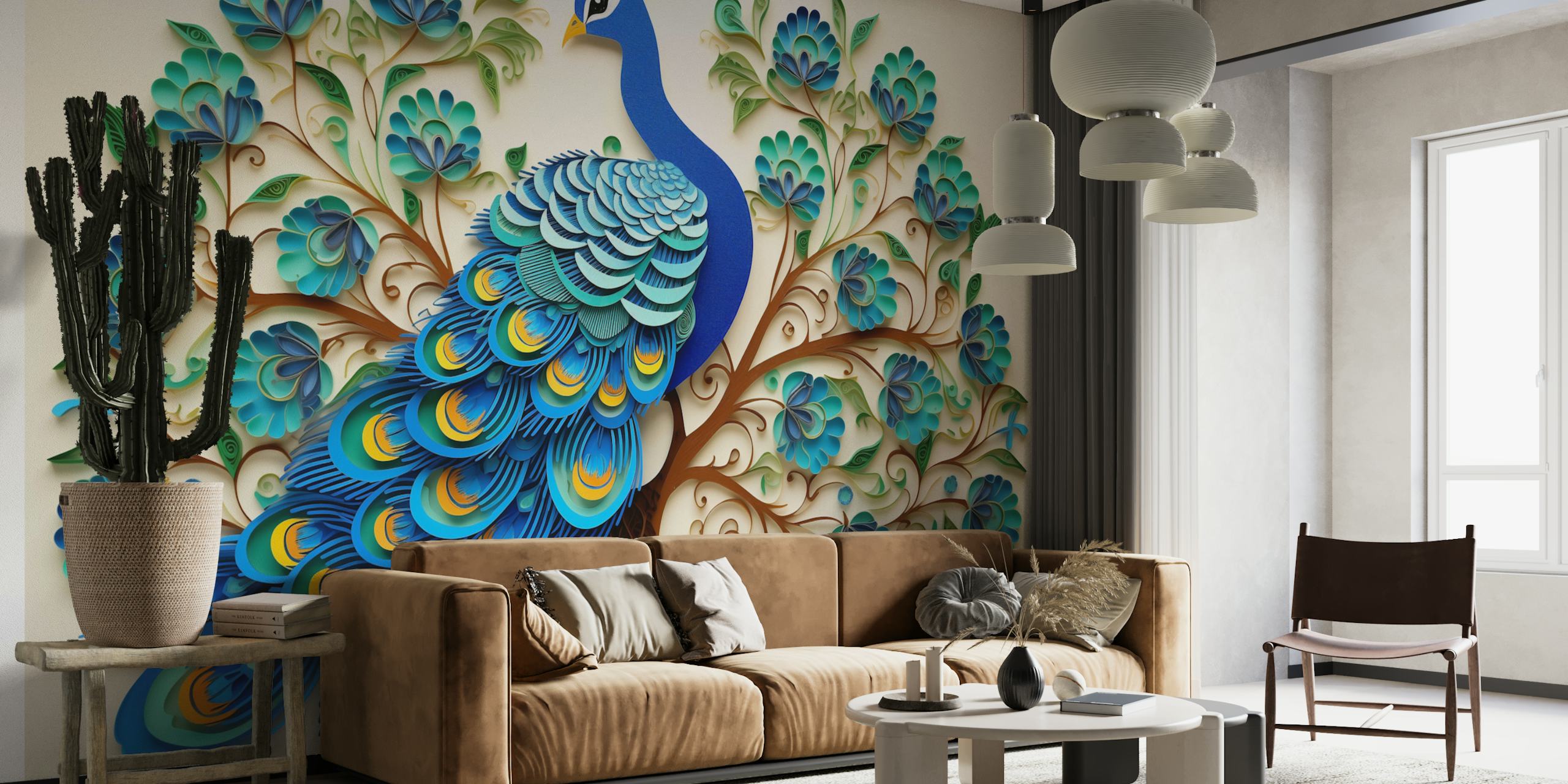 Tapeta Blue Peacock Serenity v pokoji