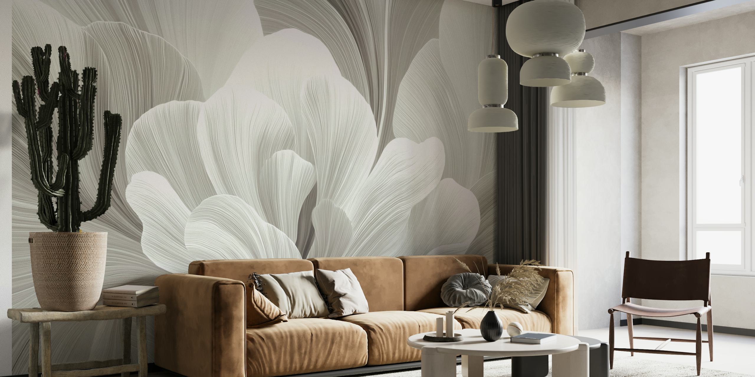 Flora Waves Gray behang in een kamer