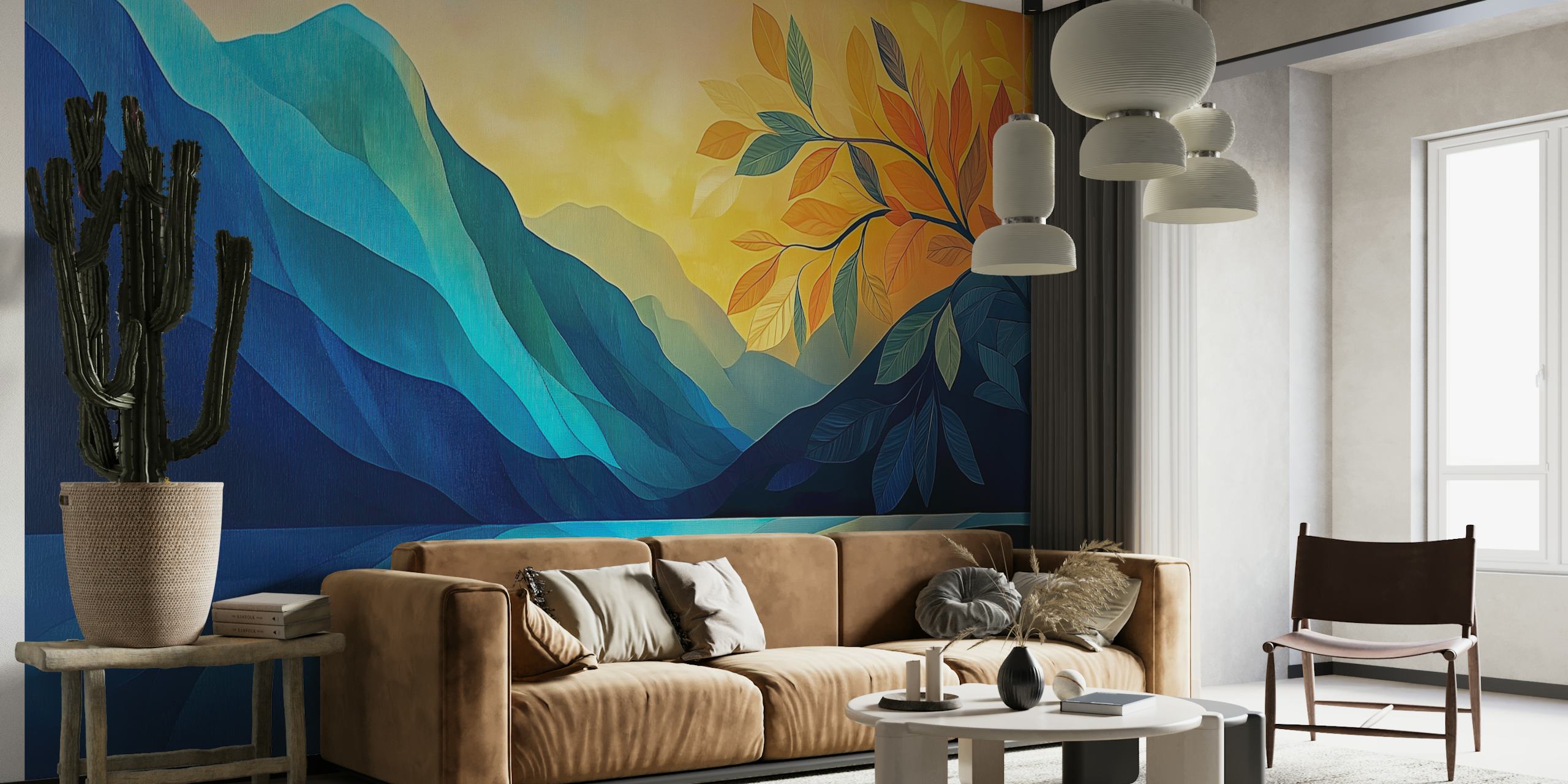 Serene Mountain Sunset wallpaper in a room