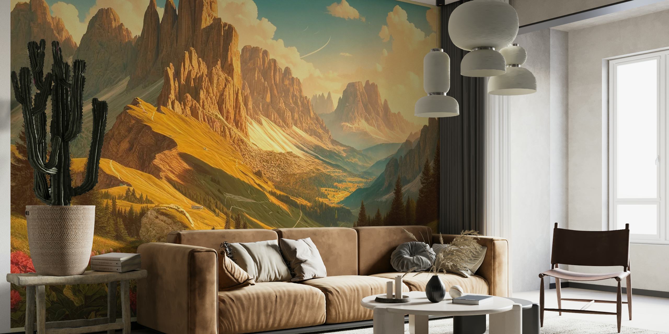 Vintage Dolomites Italy wallpaper σε ένα δωμάτιο