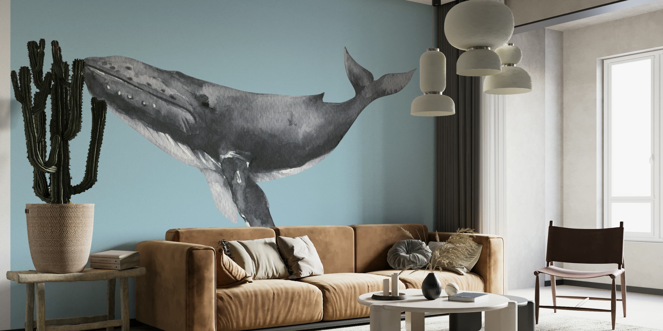 Whale wallpaper em um ambiente de quarto