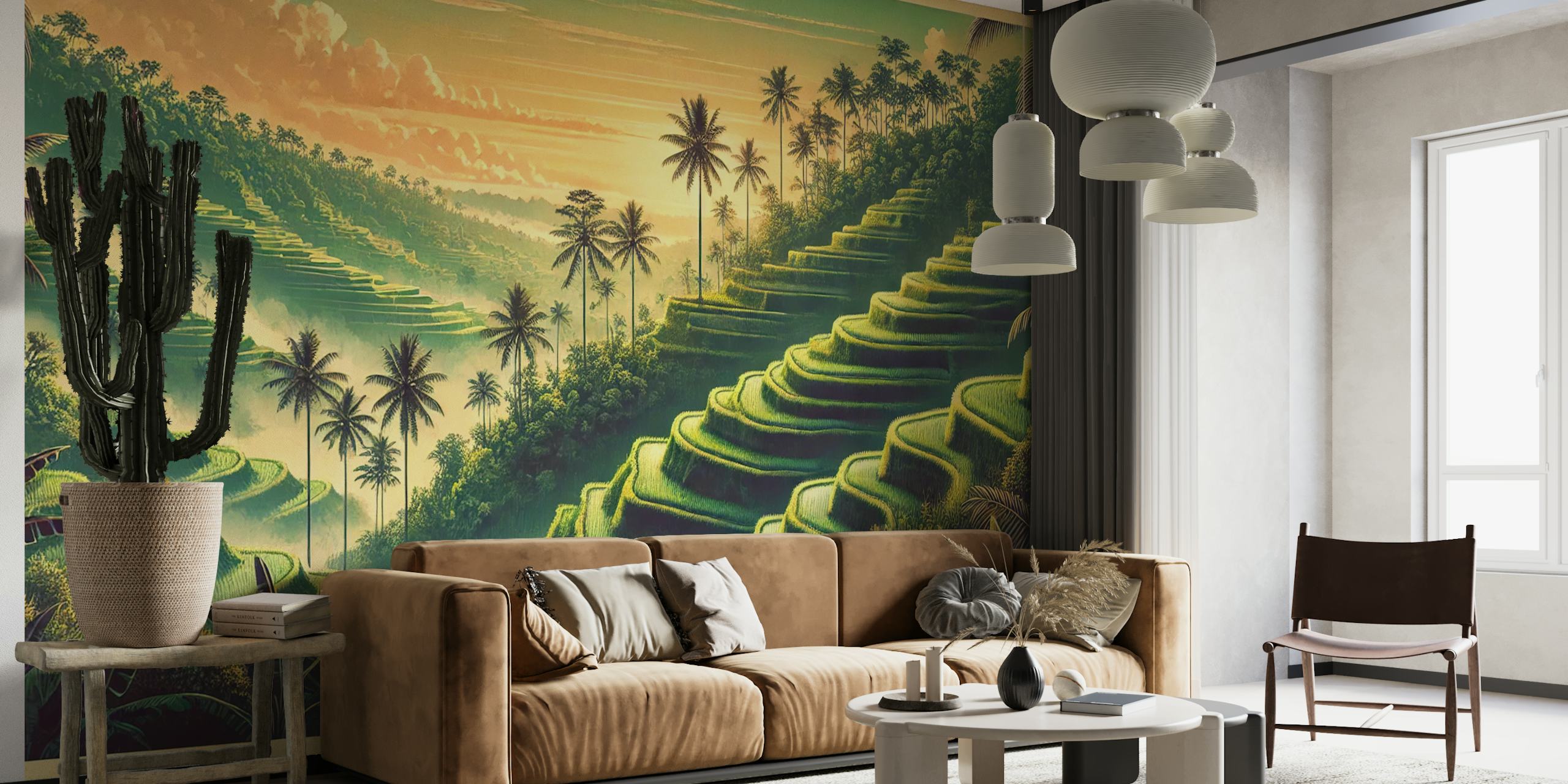 Vintage Bali Rice Terraces behang in een kamer