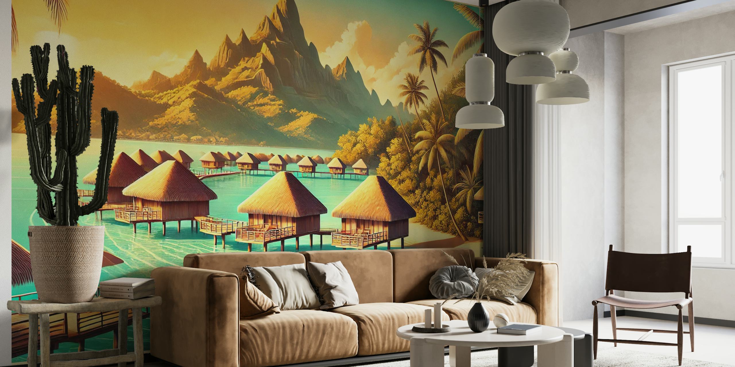 Vintage Bora Bora Poster v obývacím pokoji