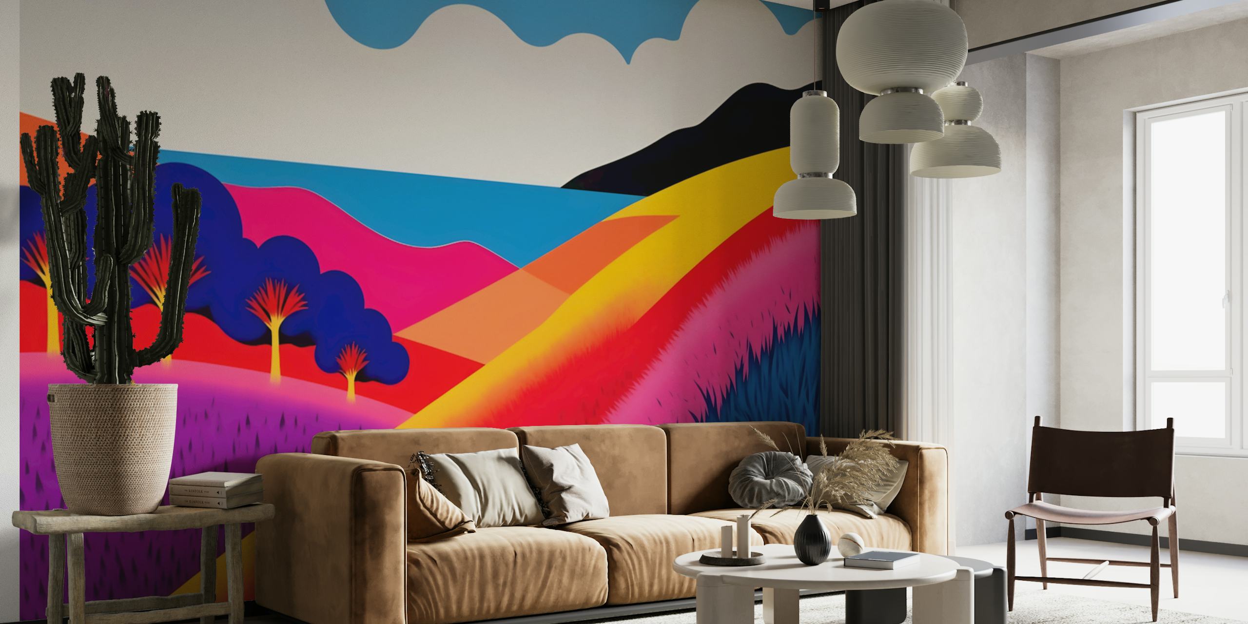 Papel de parede Vibrant Coastal Landscape em um quarto