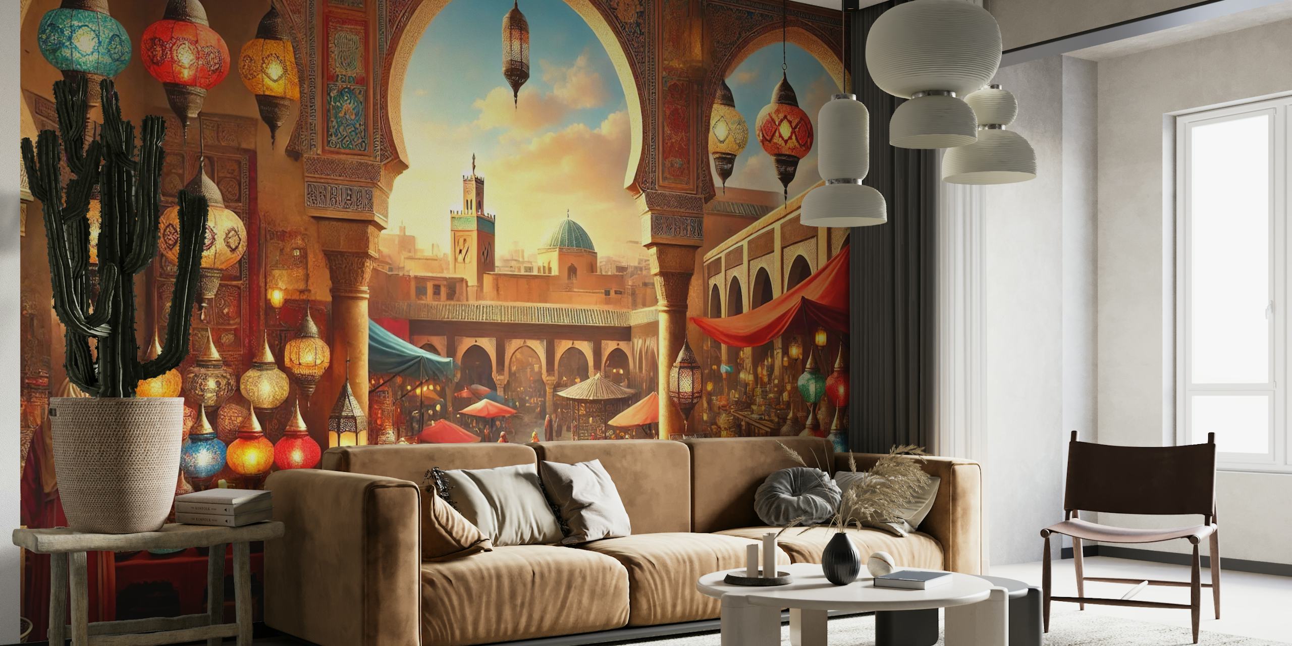 Vintage Marrakech Souk Poster w eleganckim pokoju
