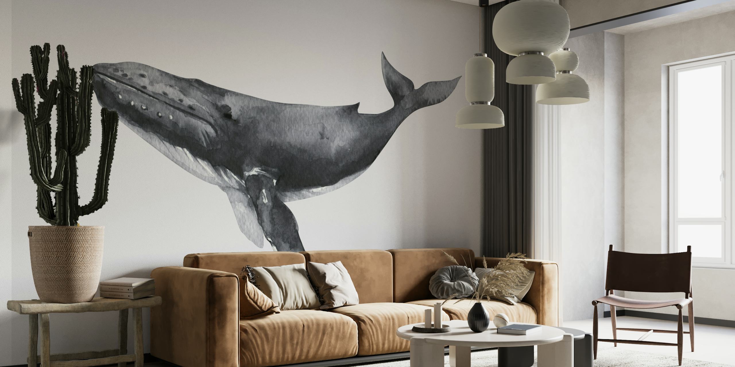 Whale wallpaper σε ένα μοντέρνο δωμάτιο