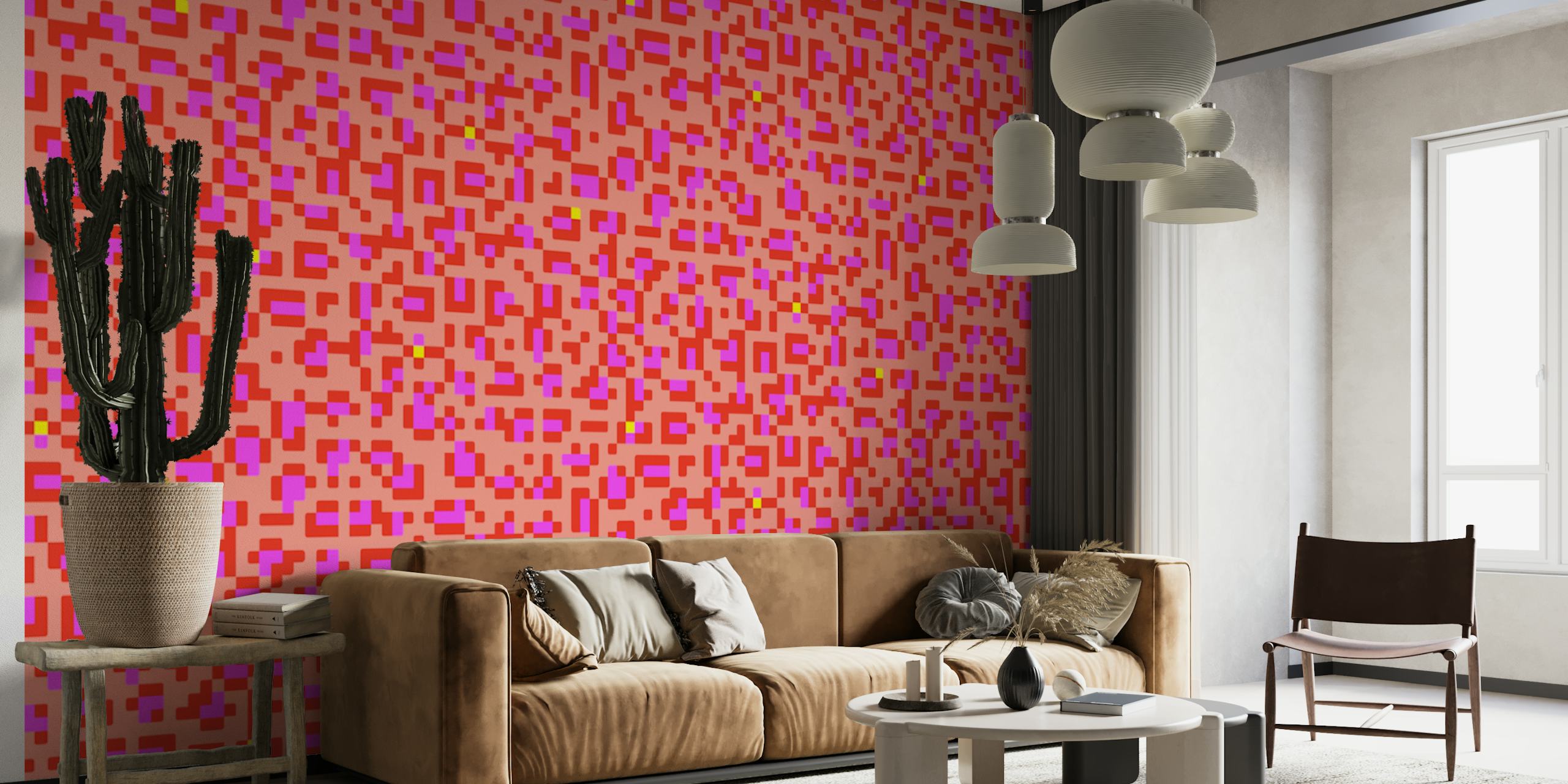 Pink geometric pixel pattern wallpaper