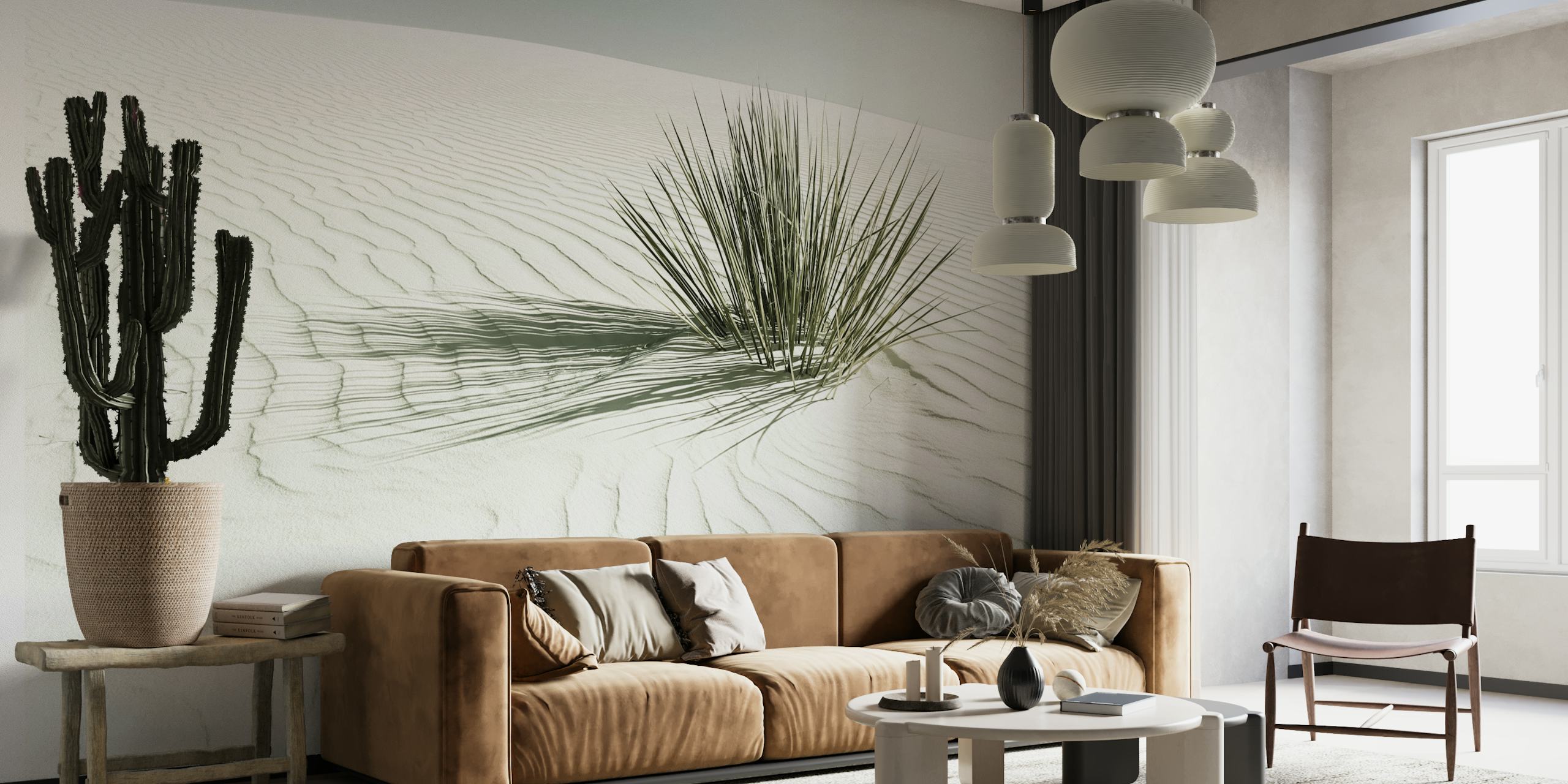 Vintage Dunes wall mural featuring a single grass cluster on textured sand