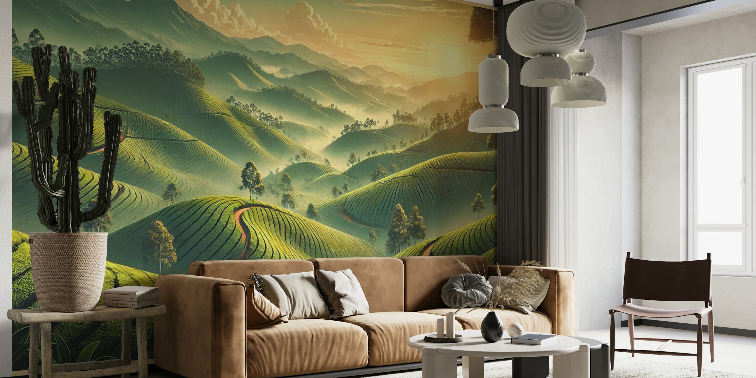 Vintage Sri Lanka Tea Plantations wallpaper σε ένα δωμάτιο