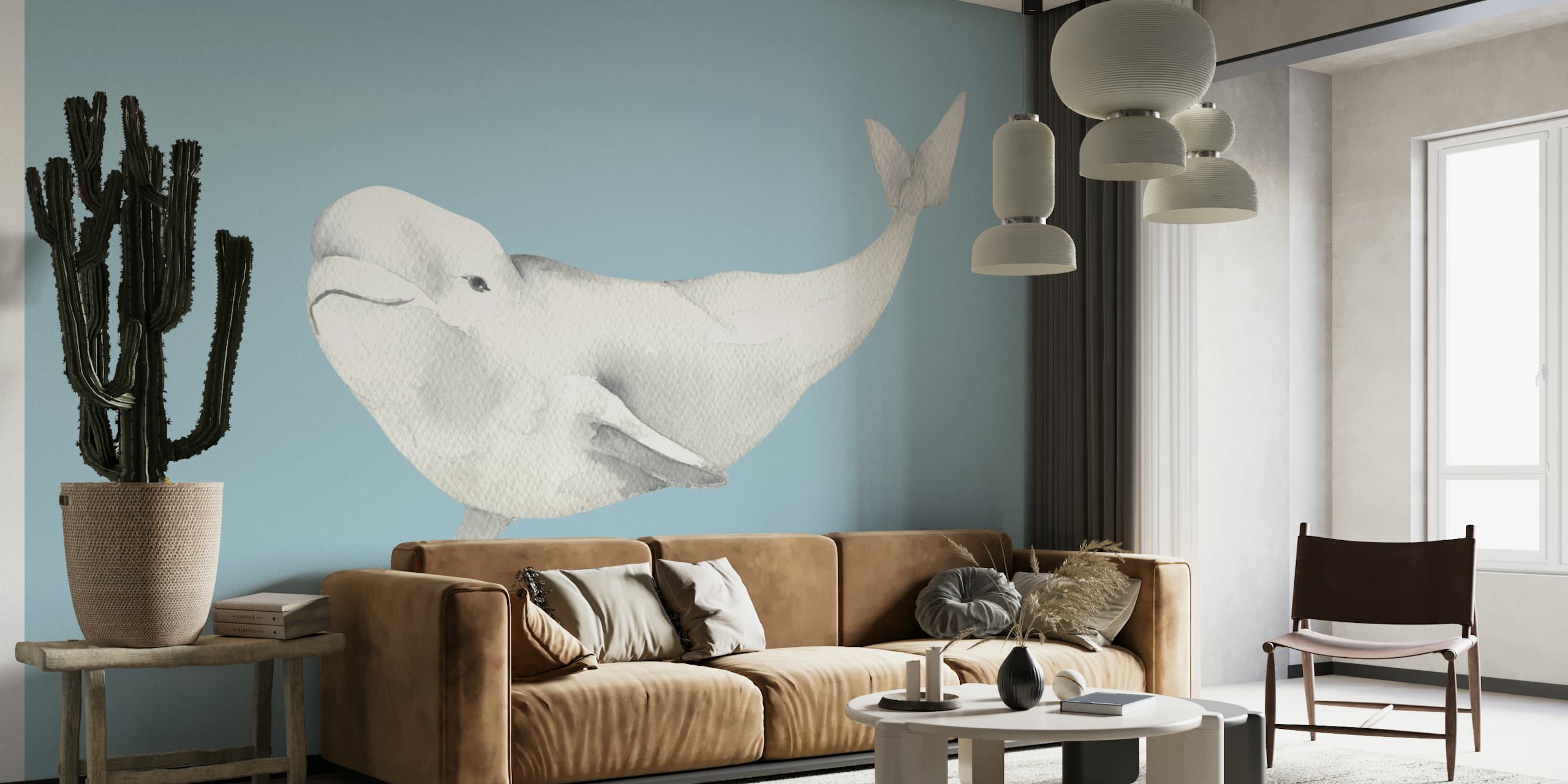 Design tapety Beluga Swimming v místnosti