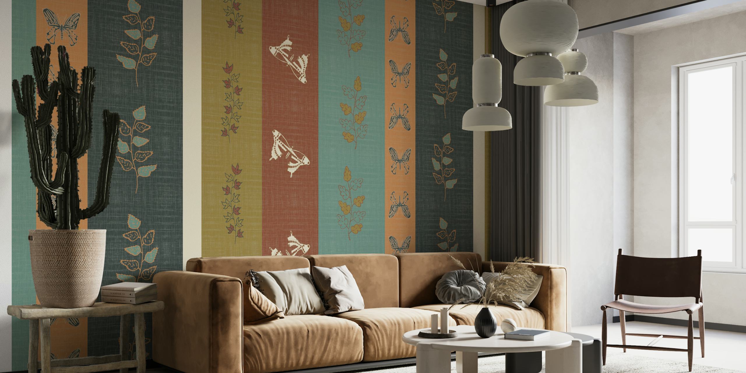 Papel de parede Botanical Folk Stripes em um ambiente