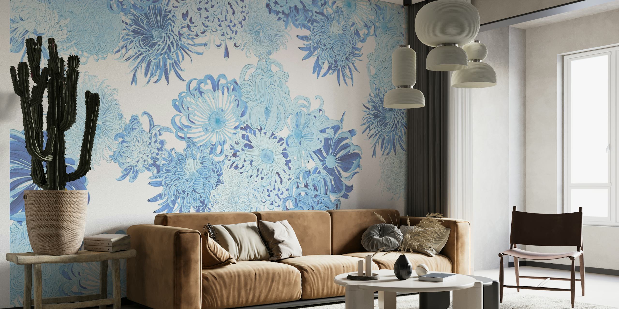 Azure Floral Symphony floral wallpaper in a room