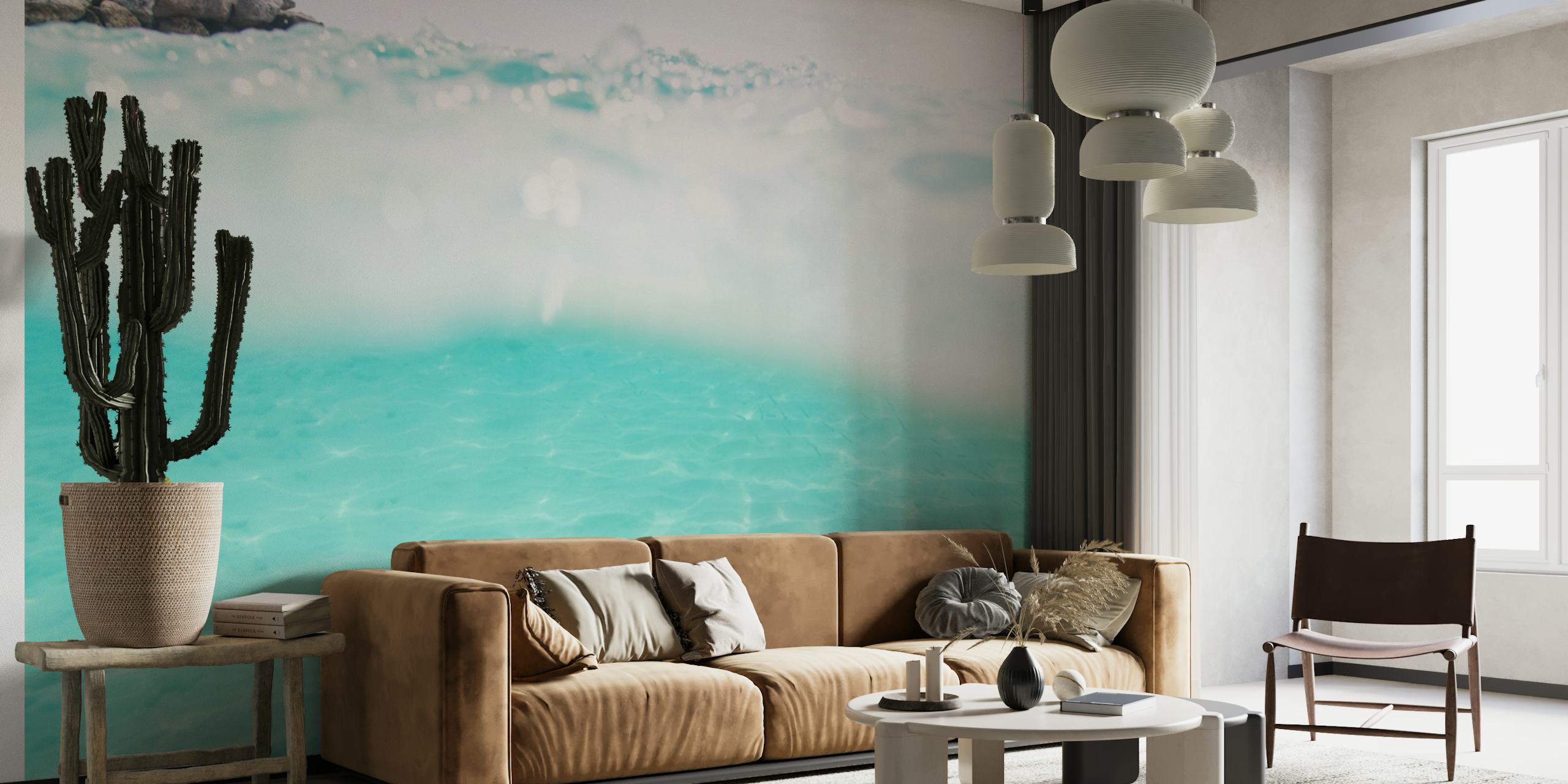 Turquoise water with gentle ripples and light reflection wallpaper