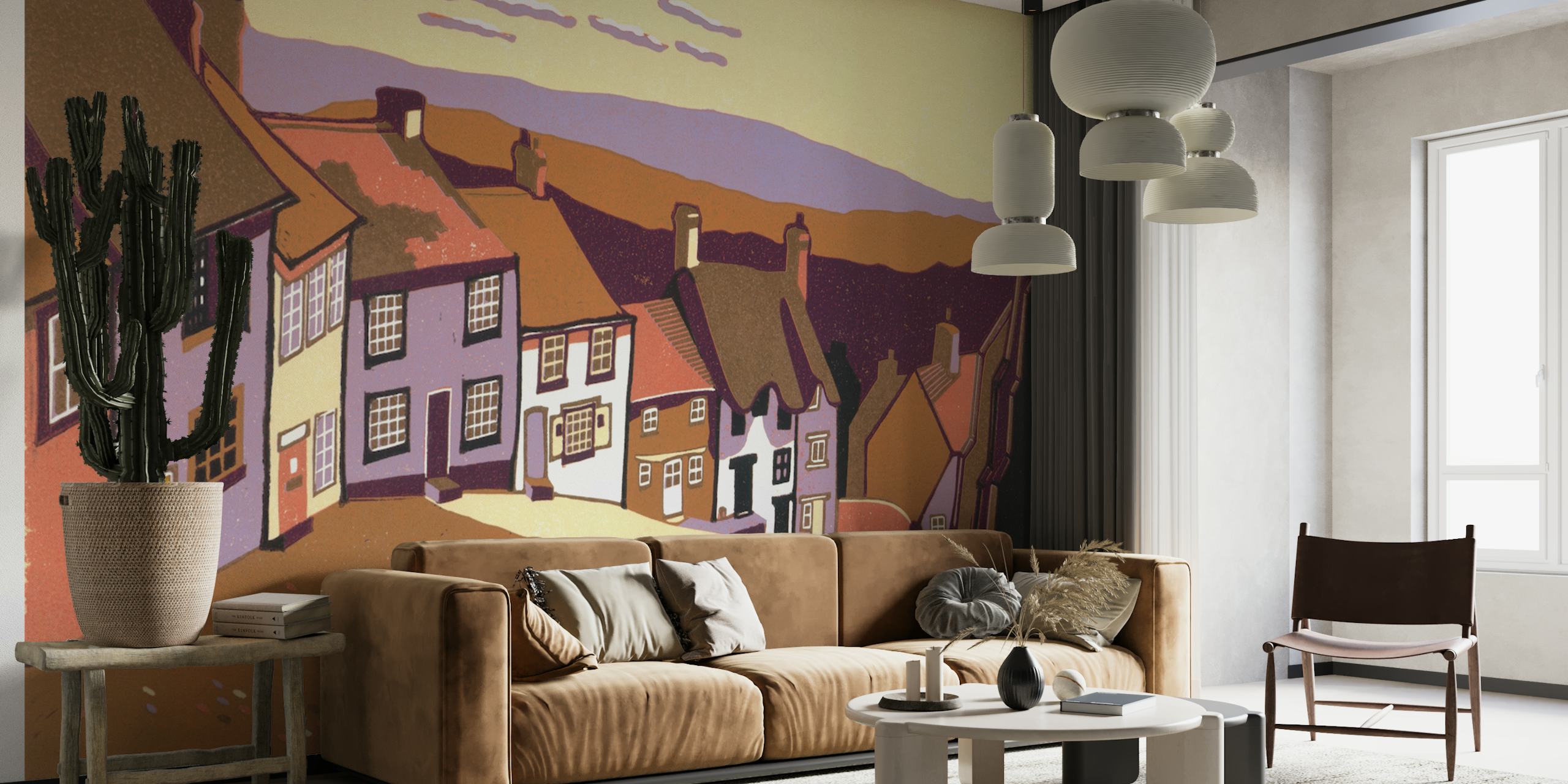 Gold Hill II linoleumdruk landschap wallpaper in een kamer